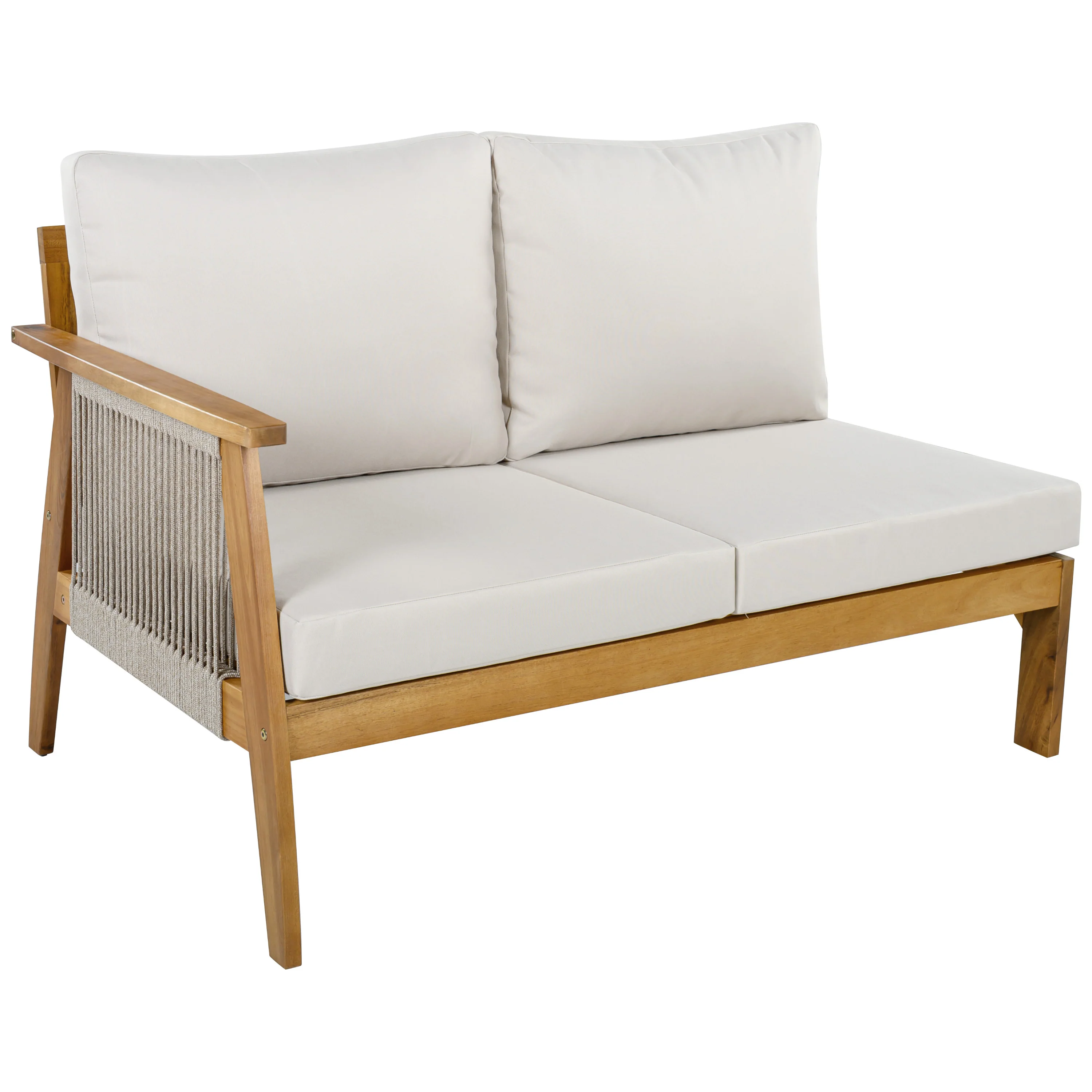 Outdoor 4pc Acacia Wood and Rope Sectional Patio Corner Set - Image 24