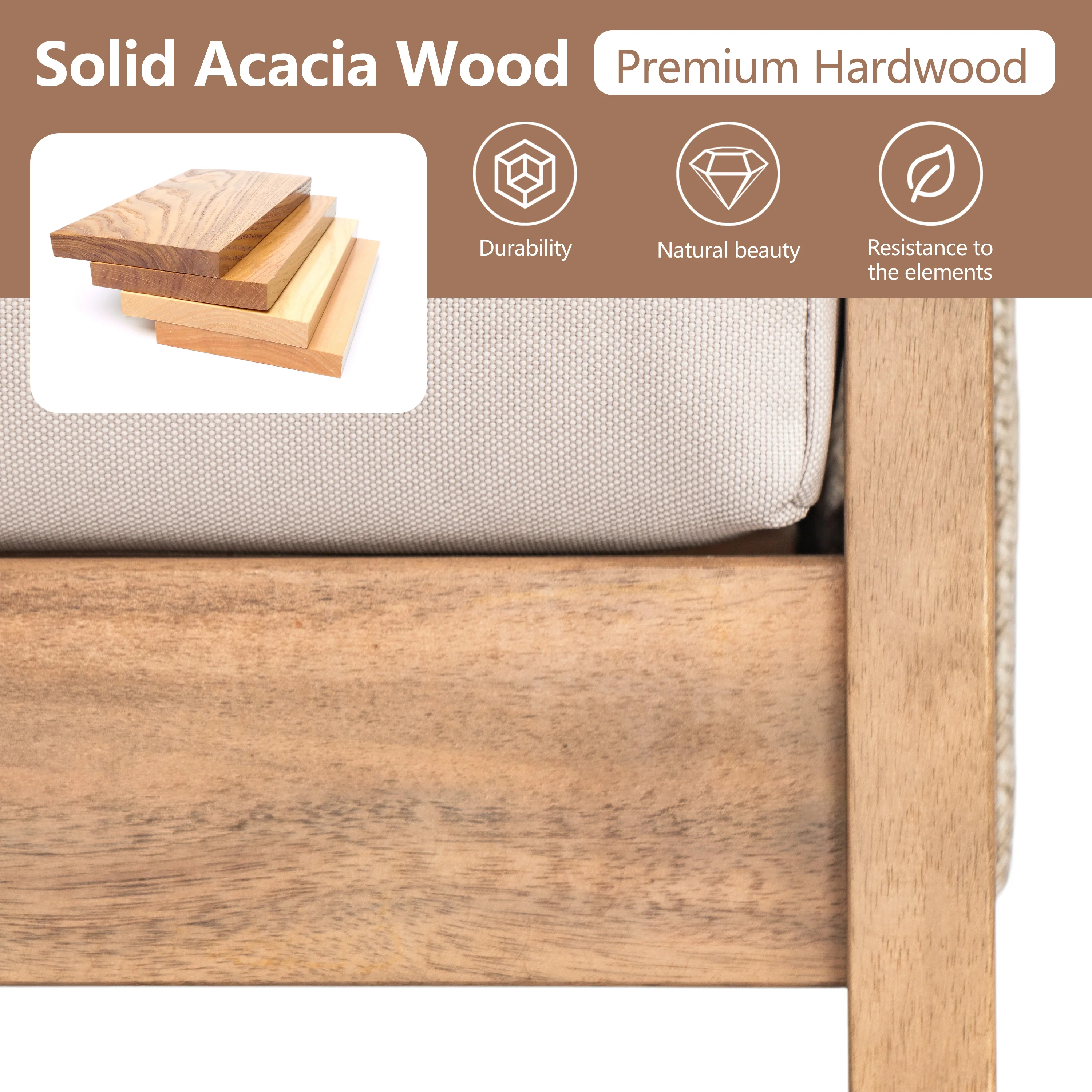 Outdoor 4pc Acacia Wood and Rope Sectional Patio Corner Set - Image 5
