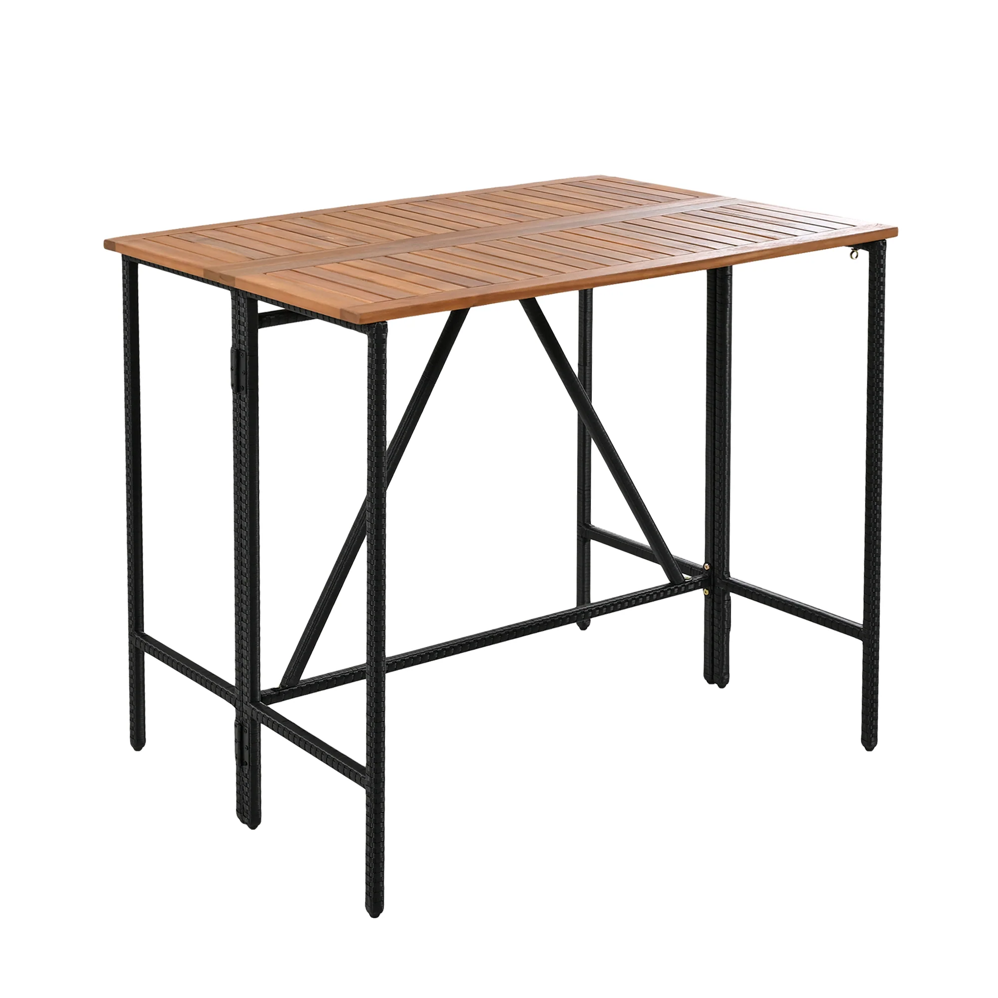 Walker Edison | Outdoor 5-Piece Acacia Wood Bar Height Table And Stool Set - Image 14