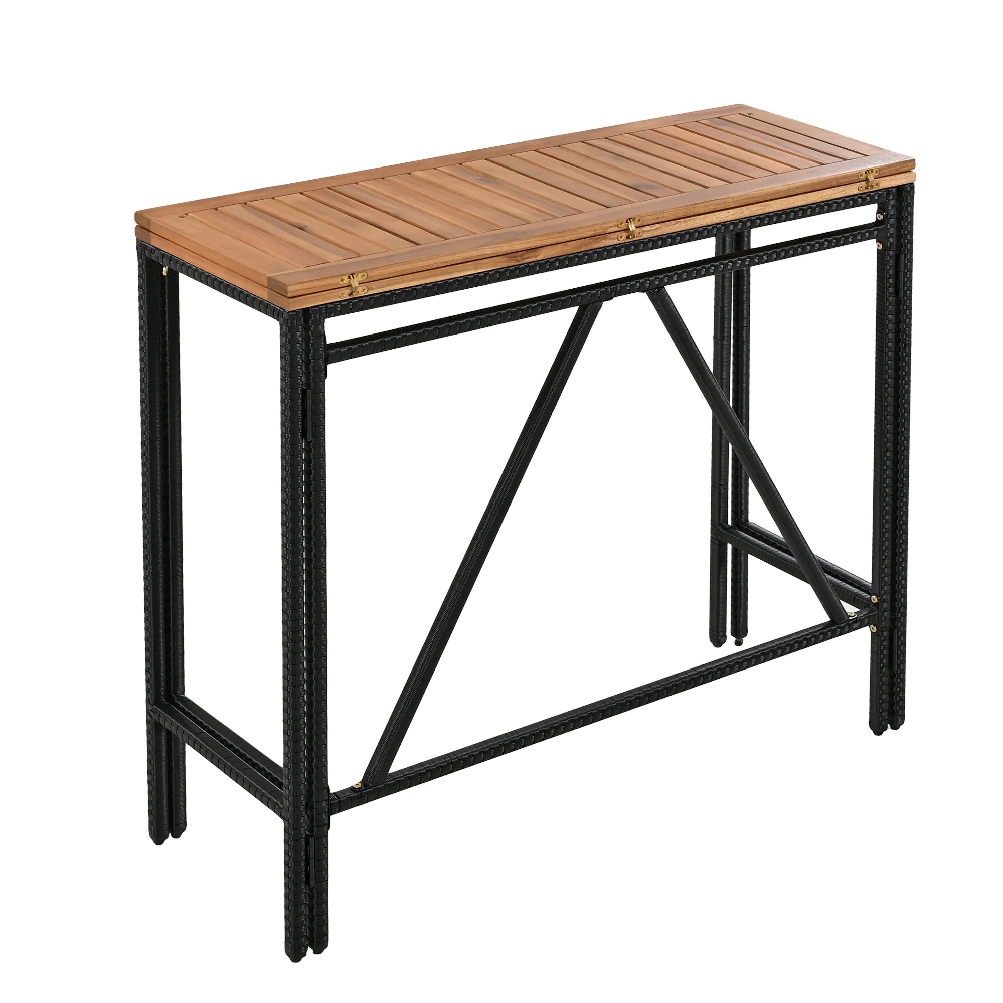 Walker Edison | Outdoor 5-Piece Acacia Wood Bar Height Table And Stool Set - Image 15