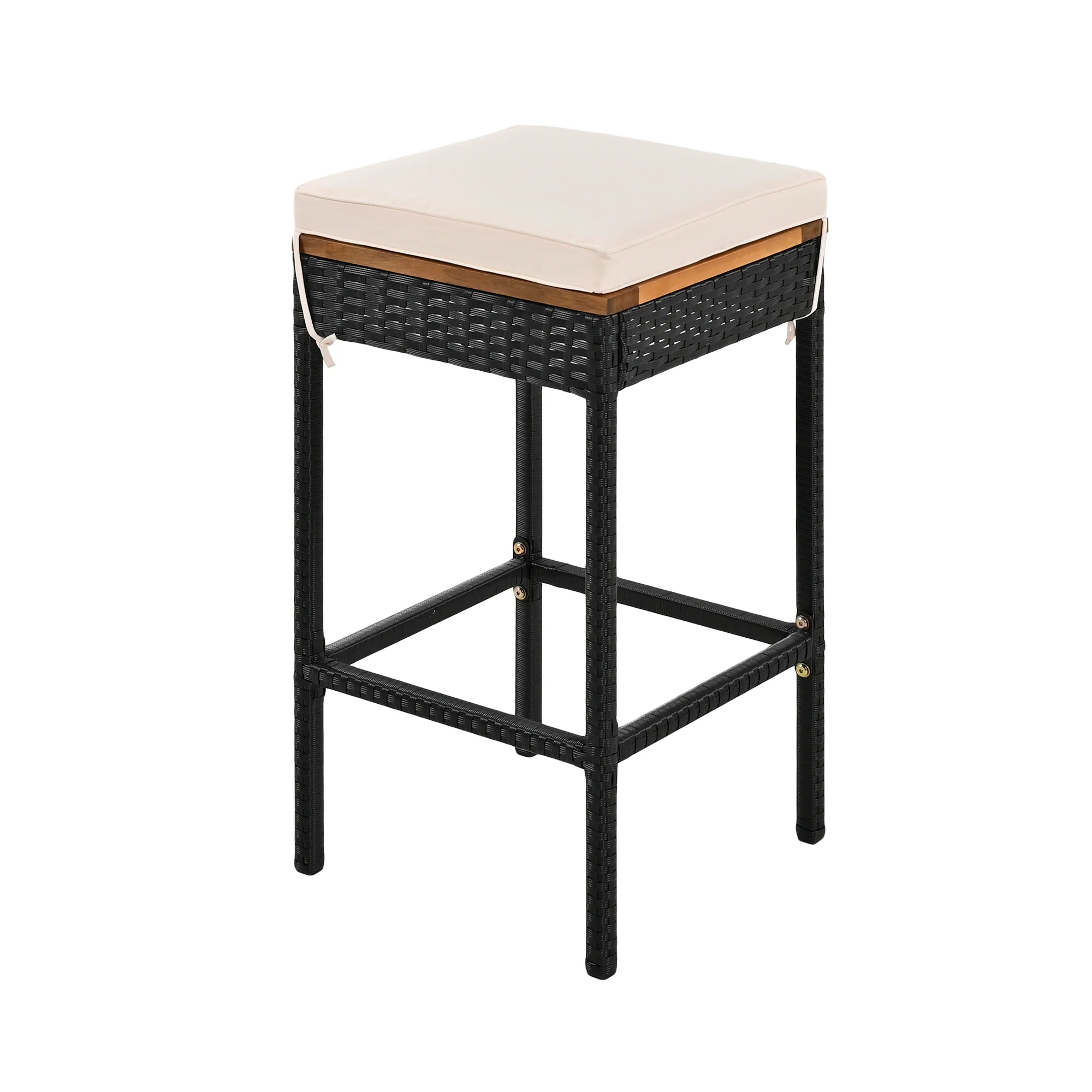 Walker Edison | Outdoor 5-Piece Acacia Wood Bar Height Table And Stool Set - Image 16