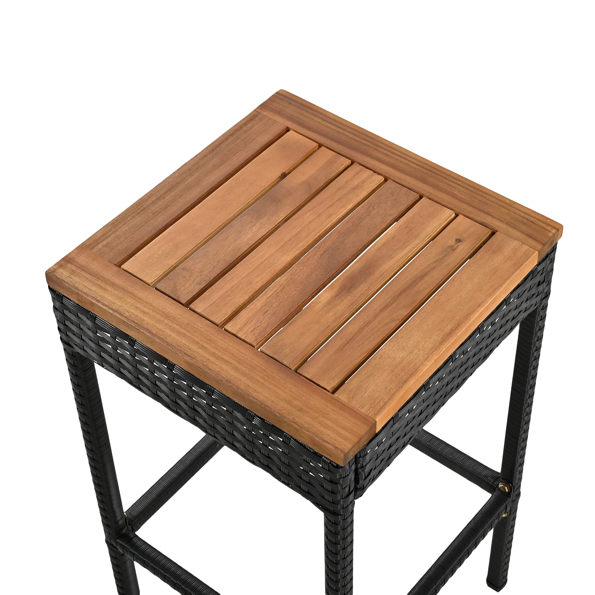 Walker Edison | Outdoor 5-Piece Acacia Wood Bar Height Table And Stool Set - Image 17