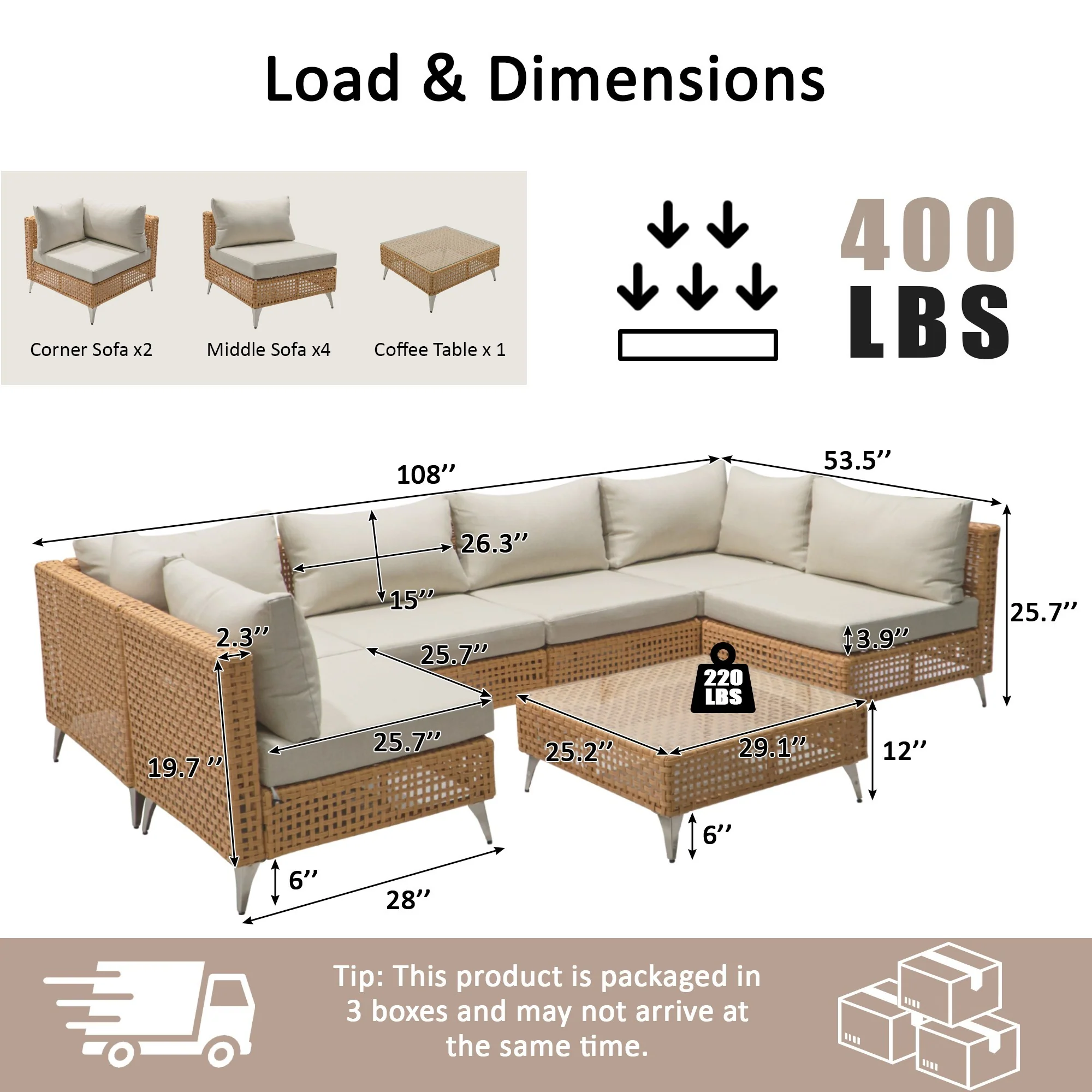Outdoor 7-Piece Wicker Conversation Sectional Sofa Set with Cushions and Coffee Table - Image 10