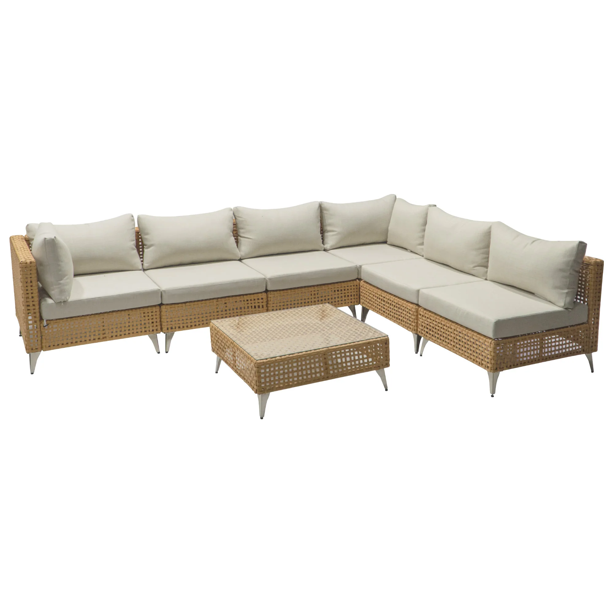 Outdoor 7-Piece Wicker Conversation Sectional Sofa Set with Cushions and Coffee Table - Image 11