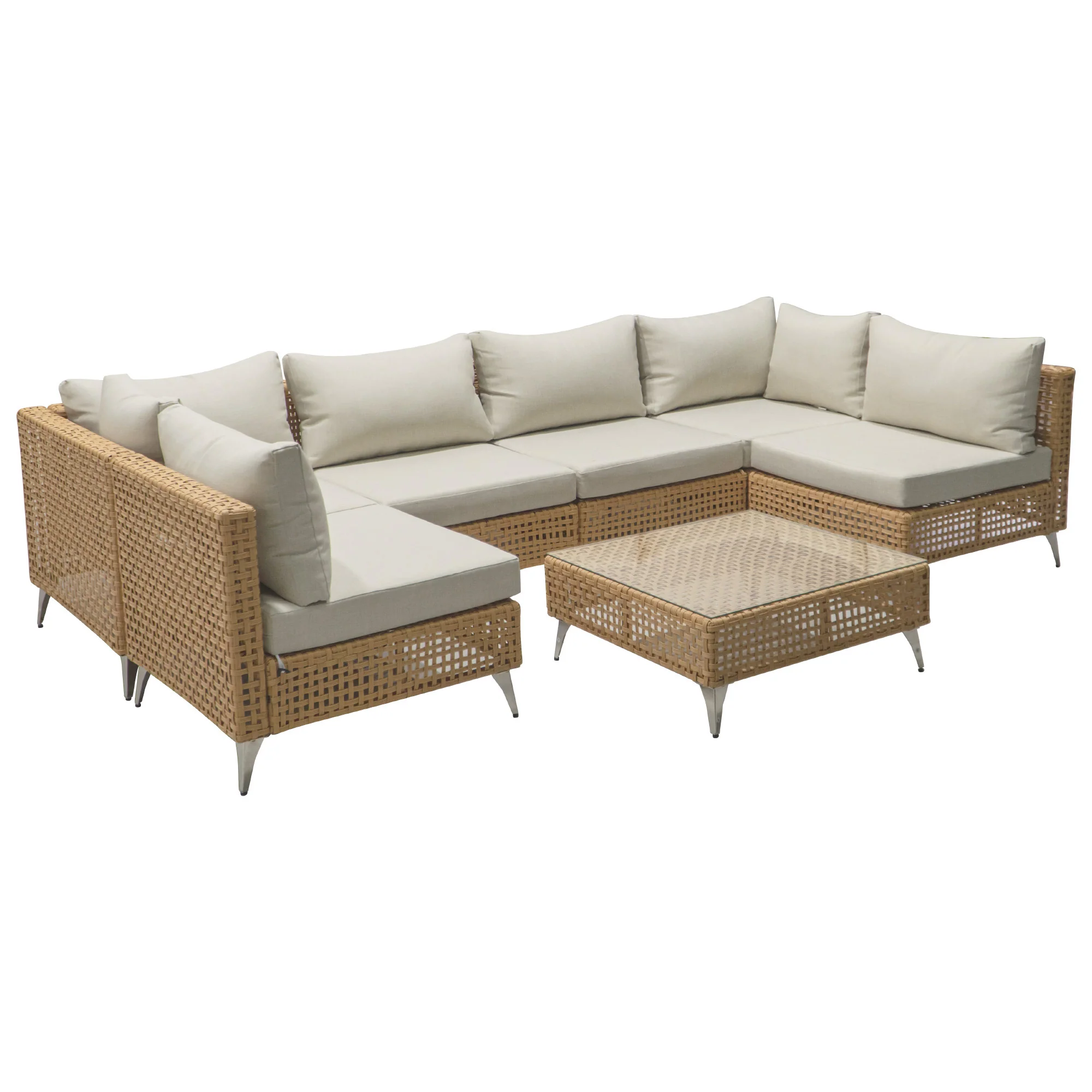 Outdoor 7-Piece Wicker Conversation Sectional Sofa Set with Cushions and Coffee Table - Image 12