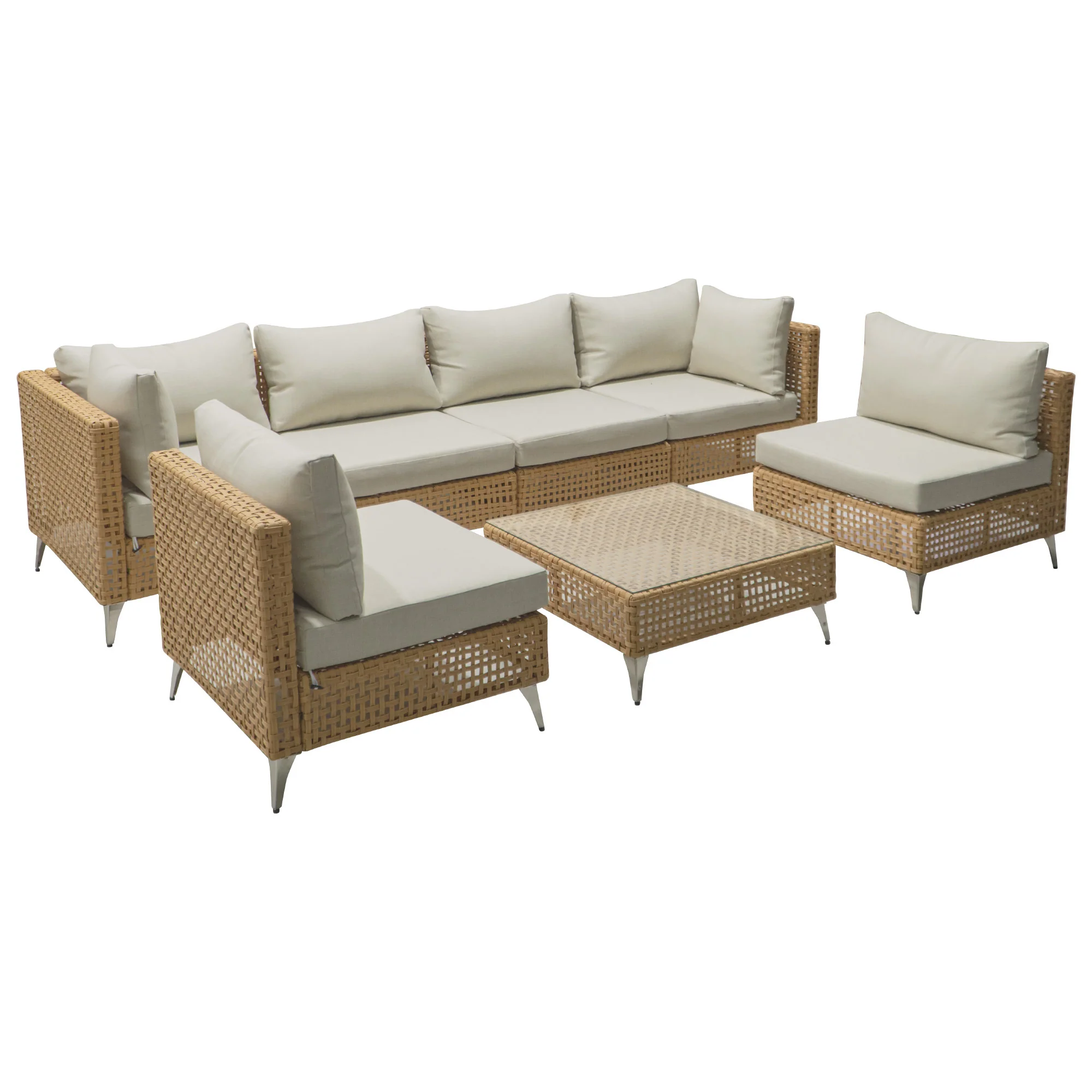 Outdoor 7-Piece Wicker Conversation Sectional Sofa Set with Cushions and Coffee Table - Image 13