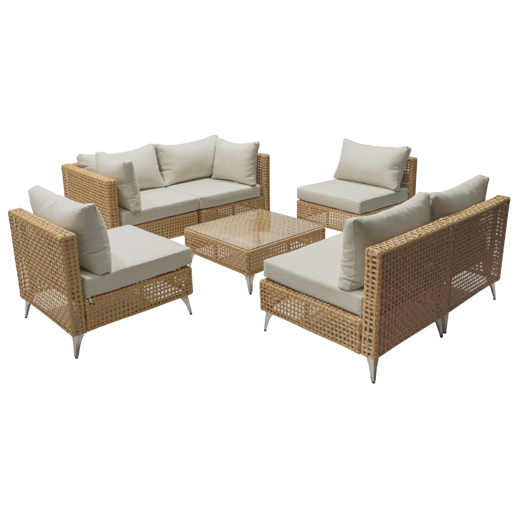 Outdoor 7-Piece Wicker Conversation Sectional Sofa Set with Cushions and Coffee Table - Image 14