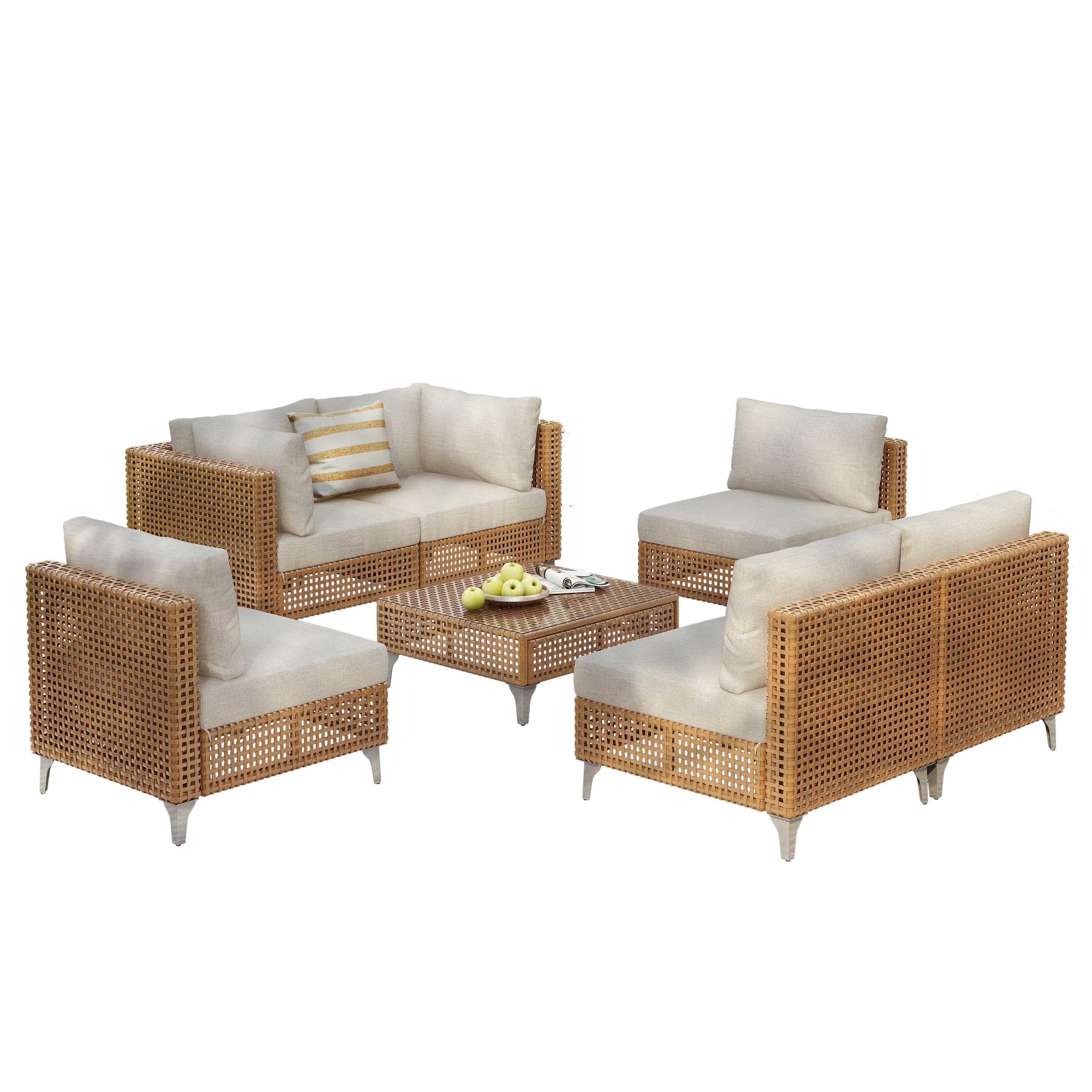 Outdoor 7-Piece Wicker Conversation Sectional Sofa Set with Cushions and Coffee Table - Image 16
