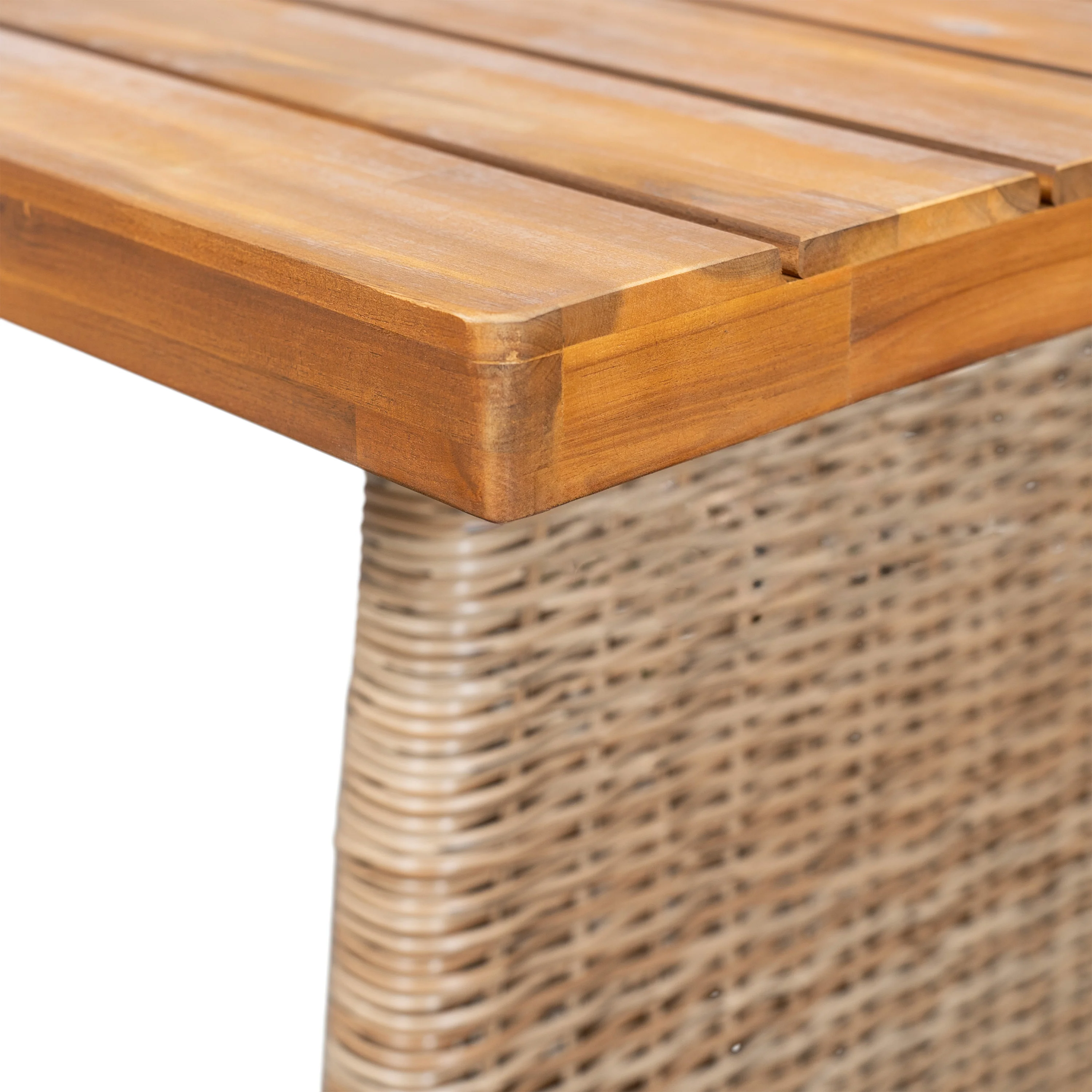 Outdoor 7 Pieces Acacia Wood Dining Set with Handwoven Rattan Legs - Image 10