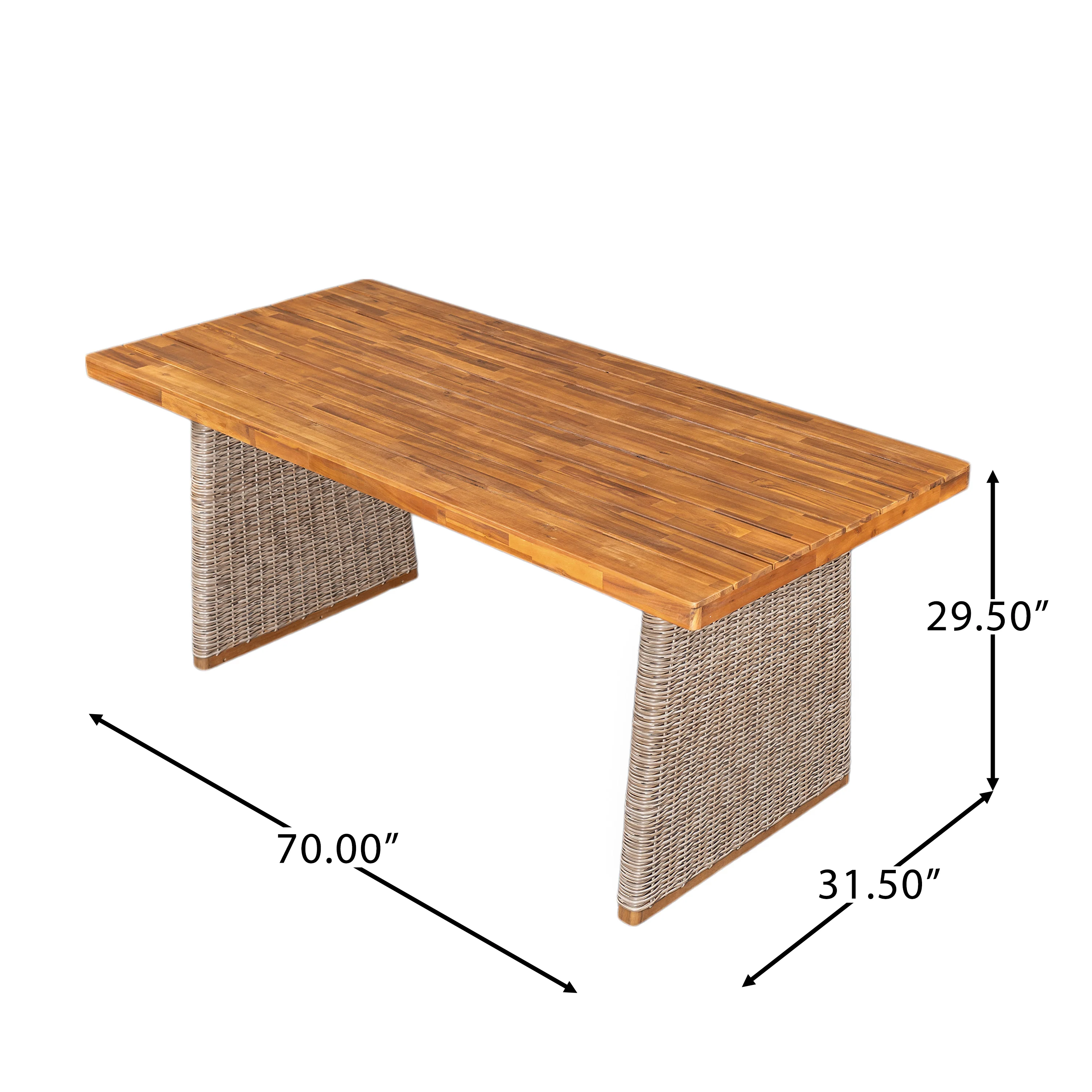 Outdoor 7 Pieces Acacia Wood Dining Set with Handwoven Rattan Legs - Image 12