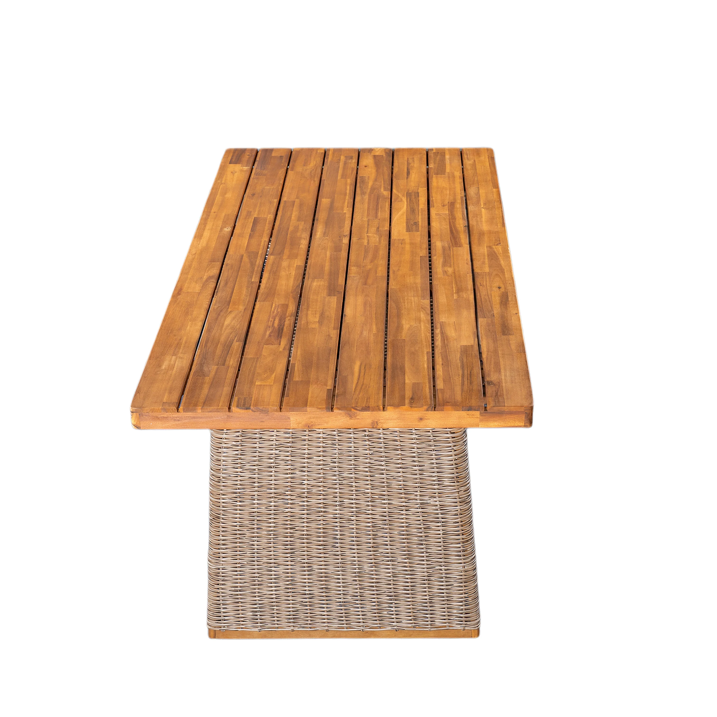 Outdoor 7 Pieces Acacia Wood Dining Set with Handwoven Rattan Legs - Image 3