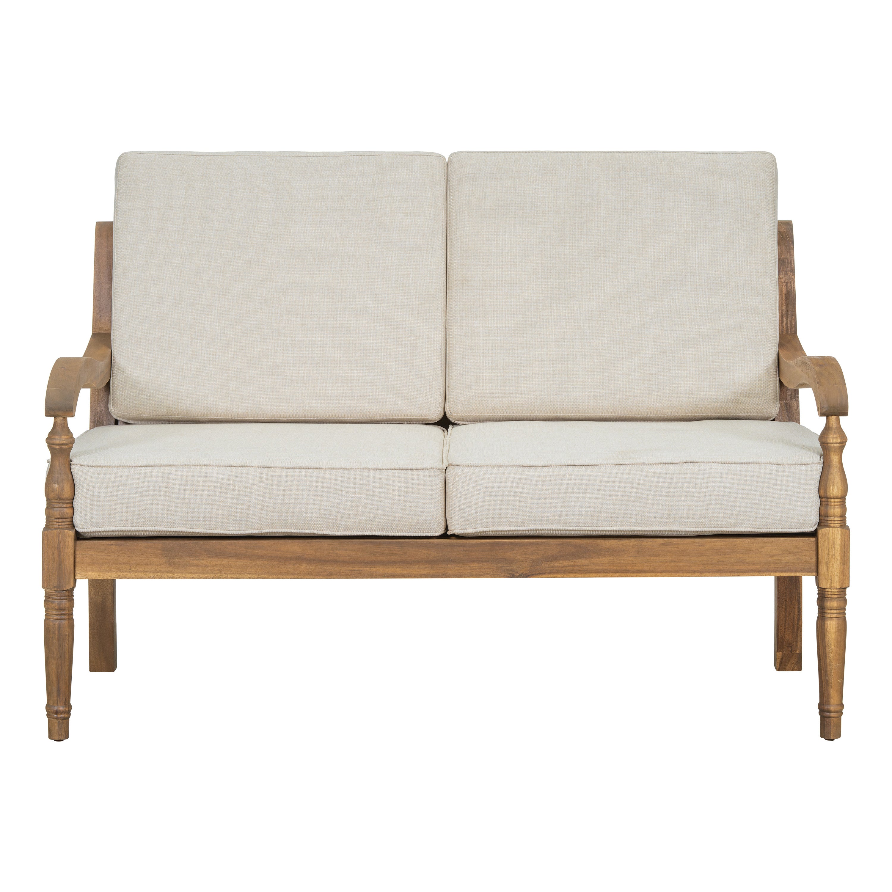 Walker Edison | Outdoor Acacia Wood 2 Piece Loveseat Sofa with Table - Image 10