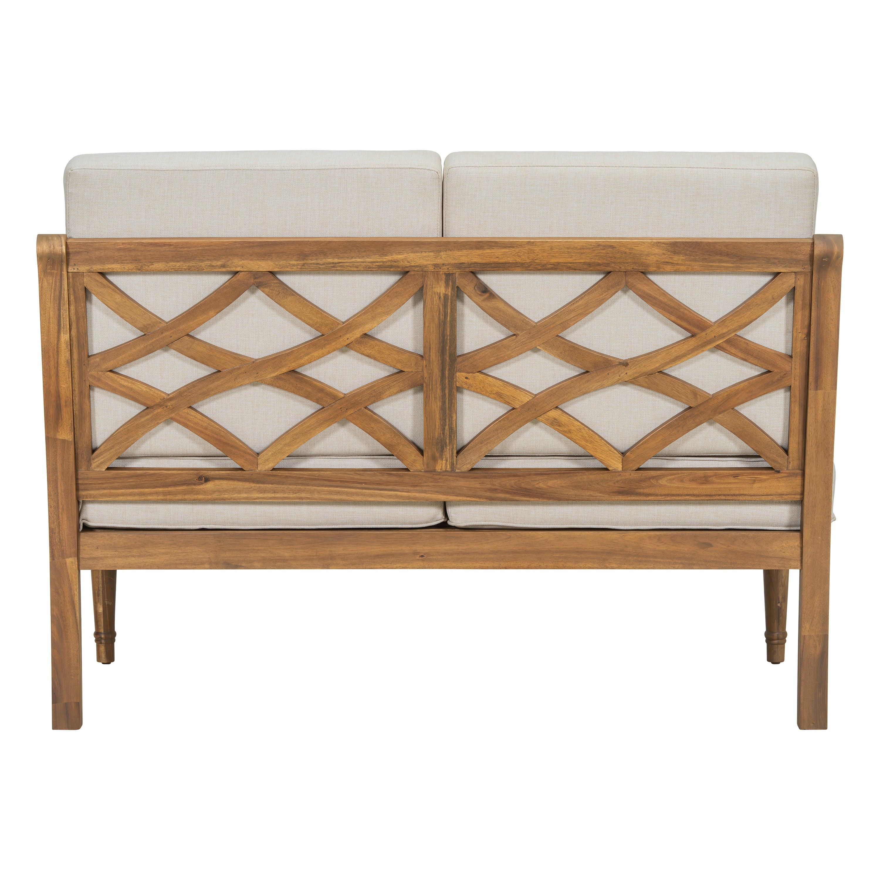 Walker Edison | Outdoor Acacia Wood 2 Piece Loveseat Sofa with Table - Image 11