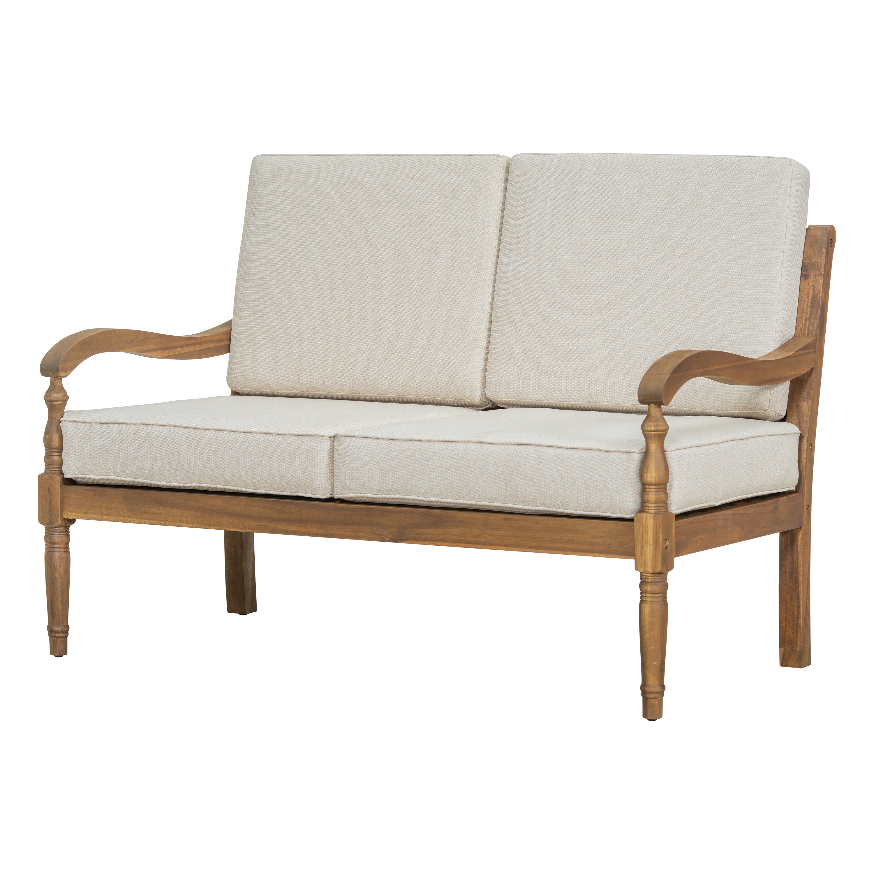 Walker Edison | Outdoor Acacia Wood 2 Piece Loveseat Sofa with Table - Image 12