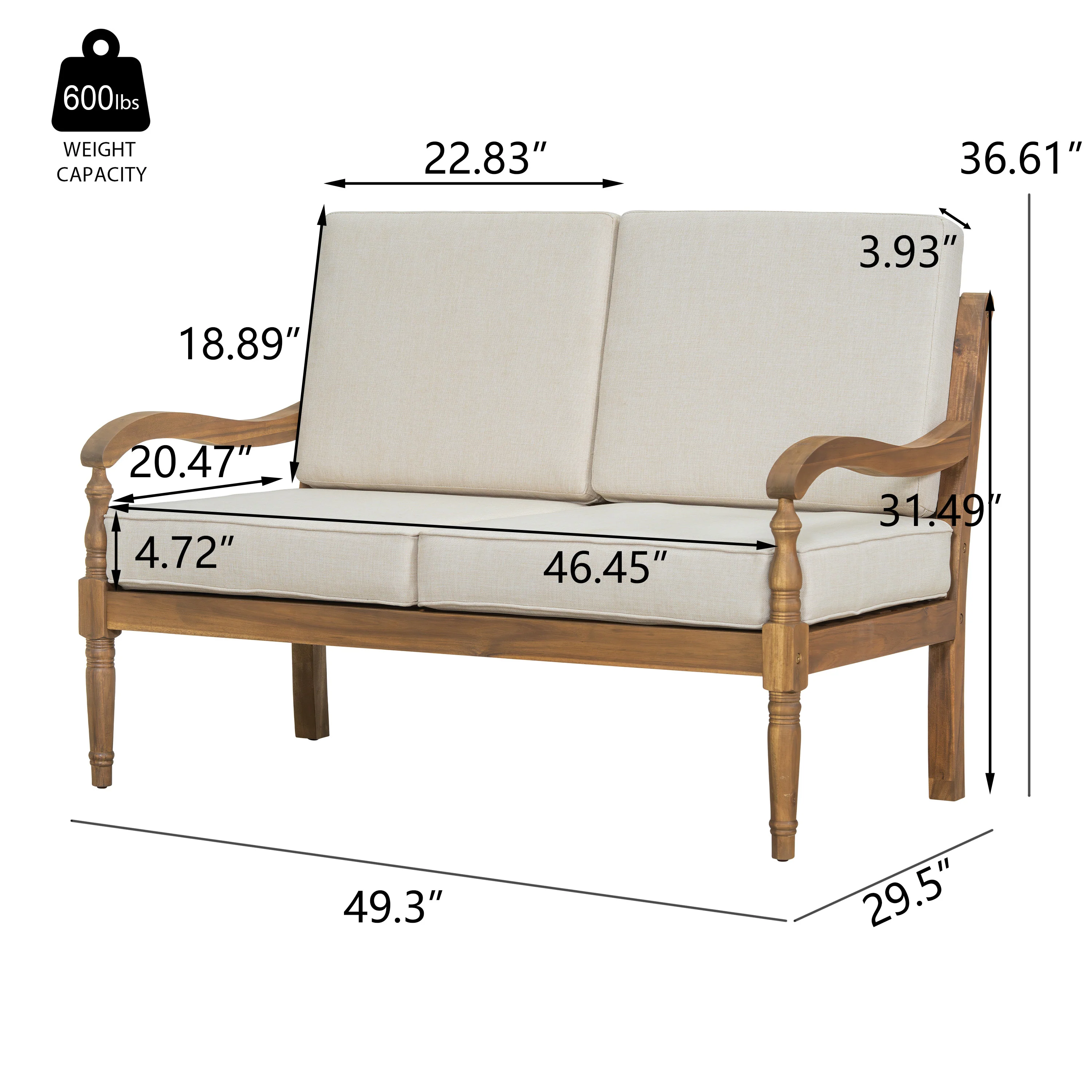 Walker Edison | Outdoor Acacia Wood 2 Piece Loveseat Sofa with Table - Image 3