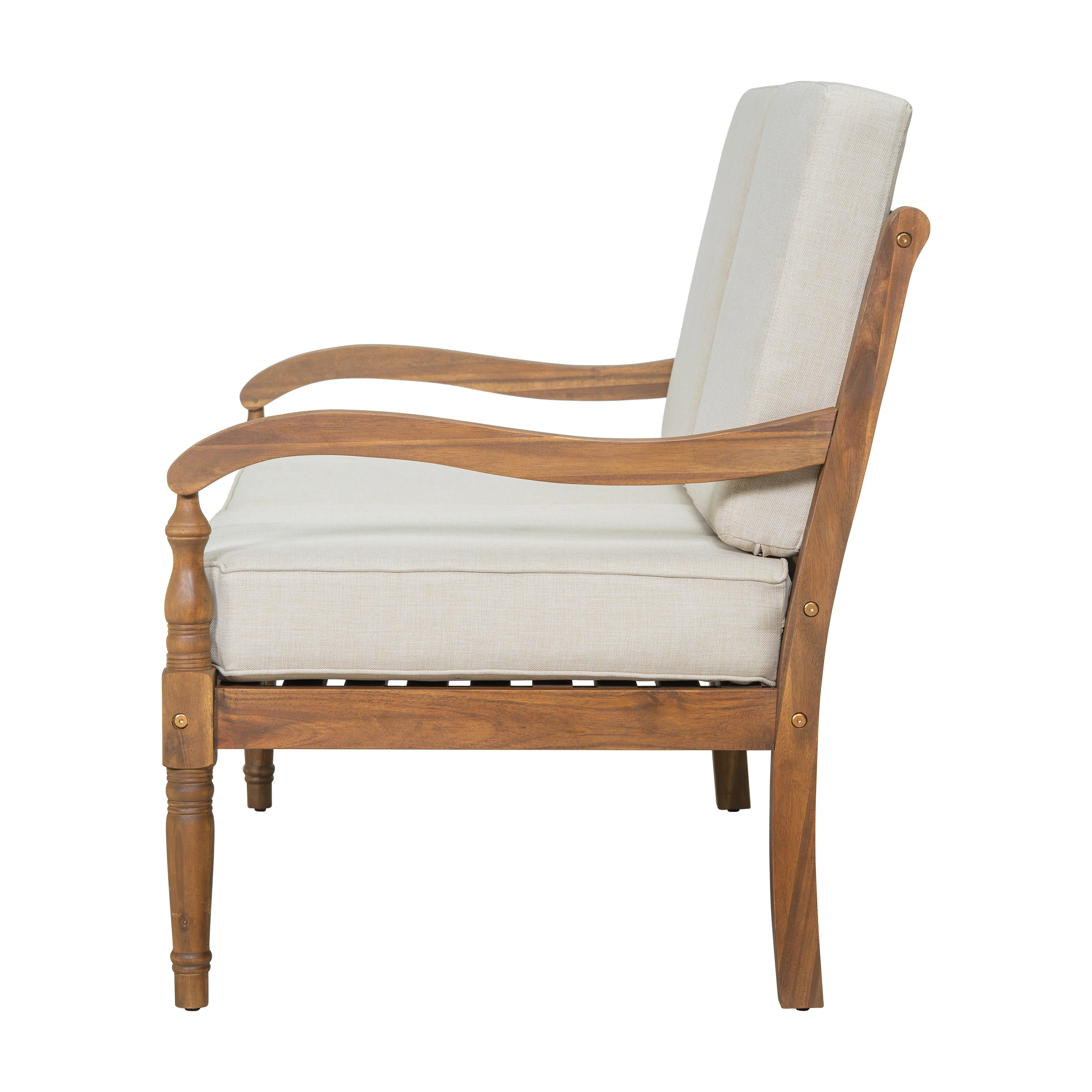 Walker Edison | Outdoor Acacia Wood 2 Piece Loveseat Sofa with Table - Image 5