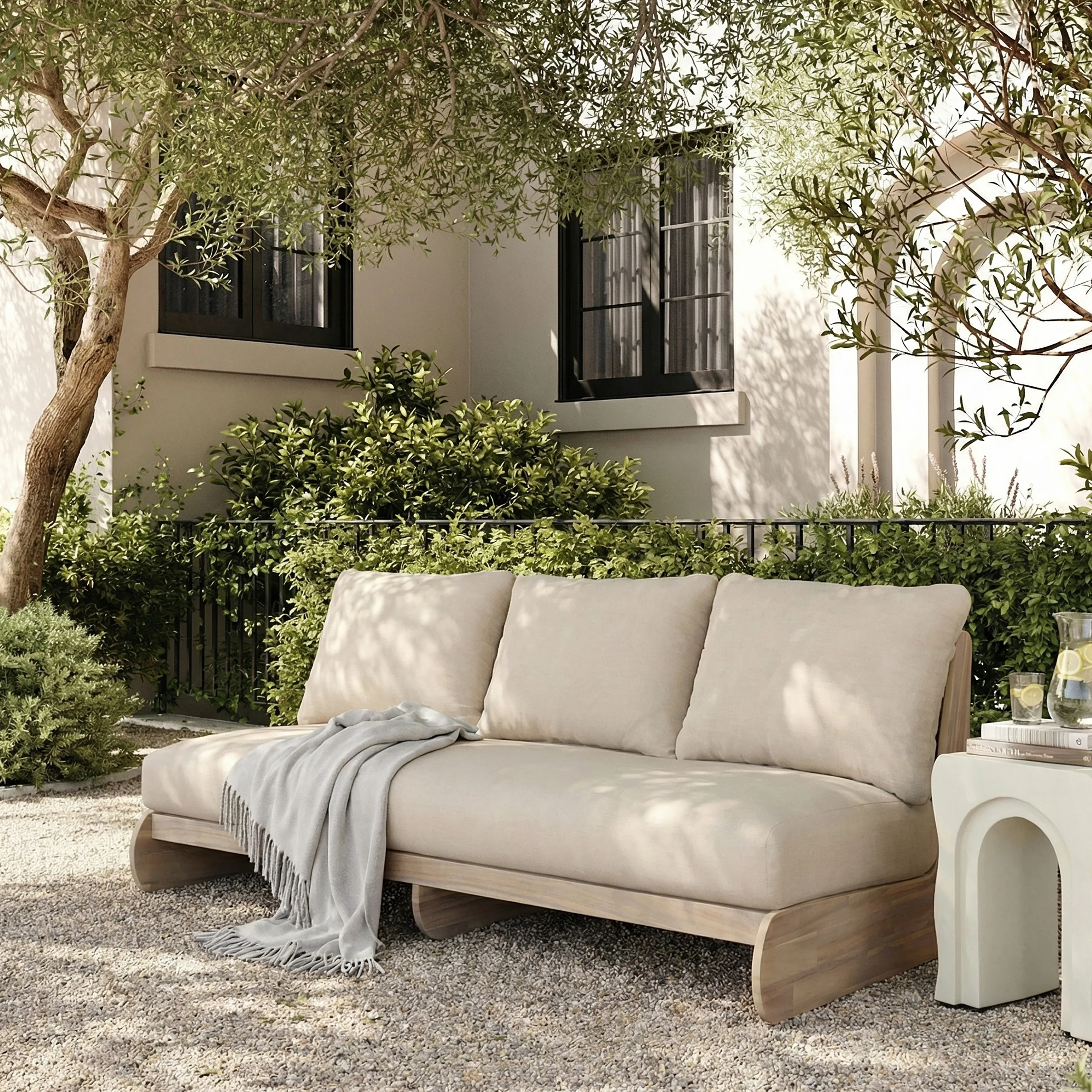 Outdoor Acacia Wood 3 Seater Lazy Sofa Couch