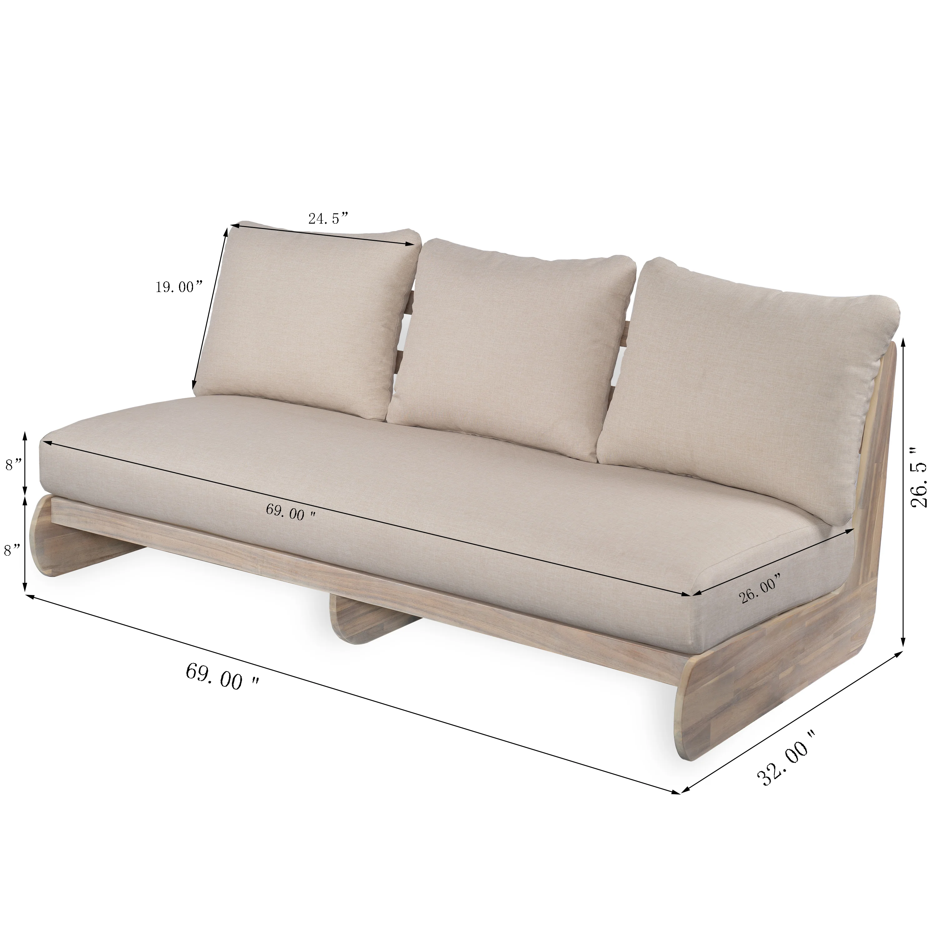 Outdoor Acacia Wood 3 Seater Lazy Sofa Couch - Image 8