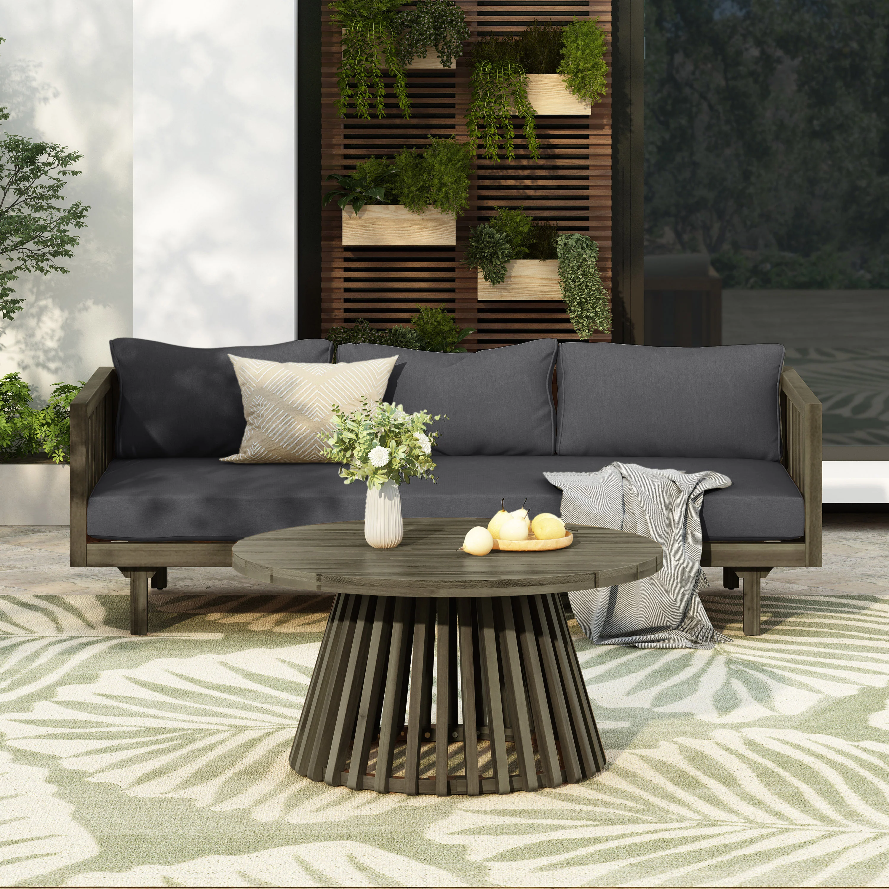 Outdoor Acacia Wood Deep Seat Daybed Patio Furniture Set with Cushions & Table - Image 3