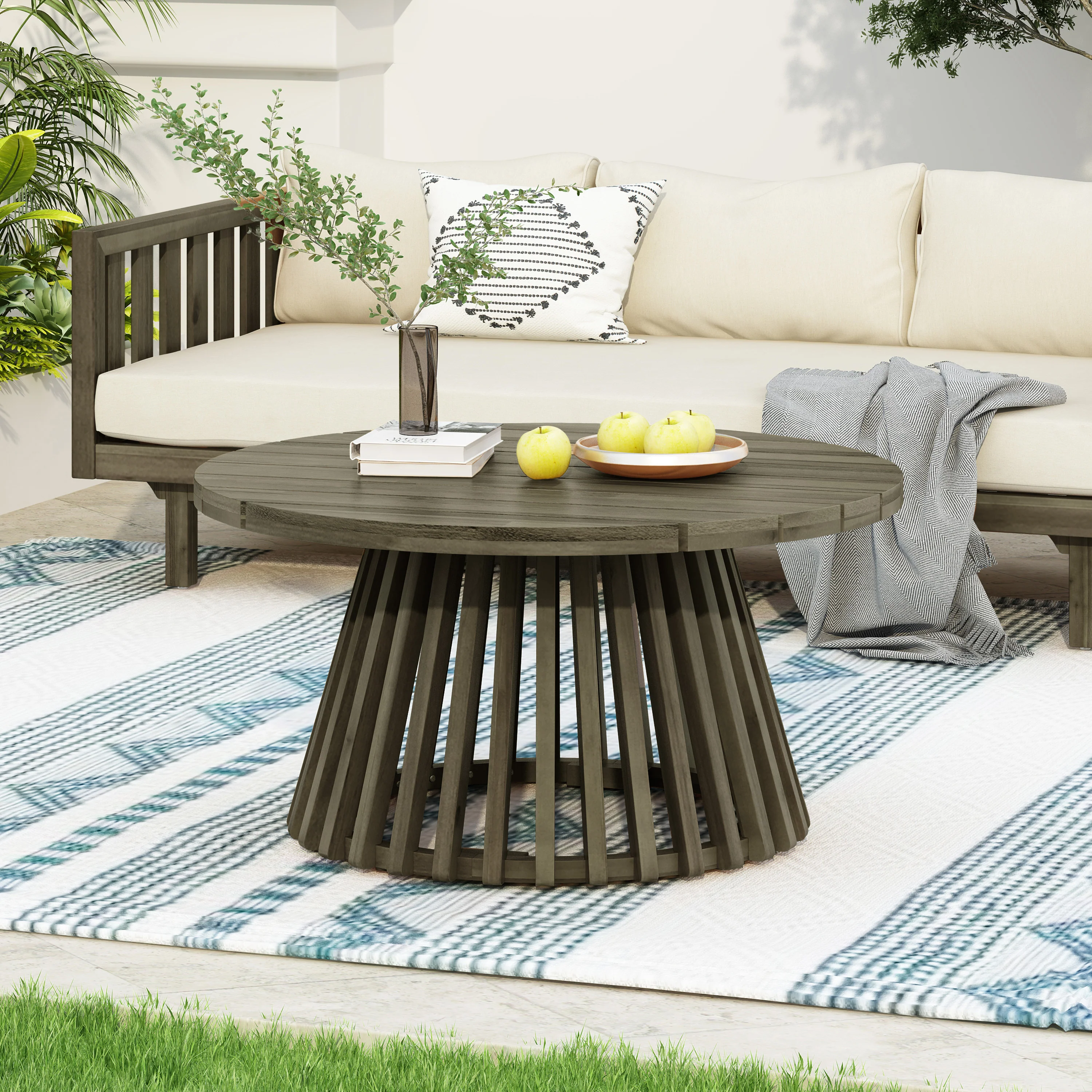 Outdoor Acacia Wood Deep Seat Daybed Patio Furniture Set with Cushions & Table - Image 4