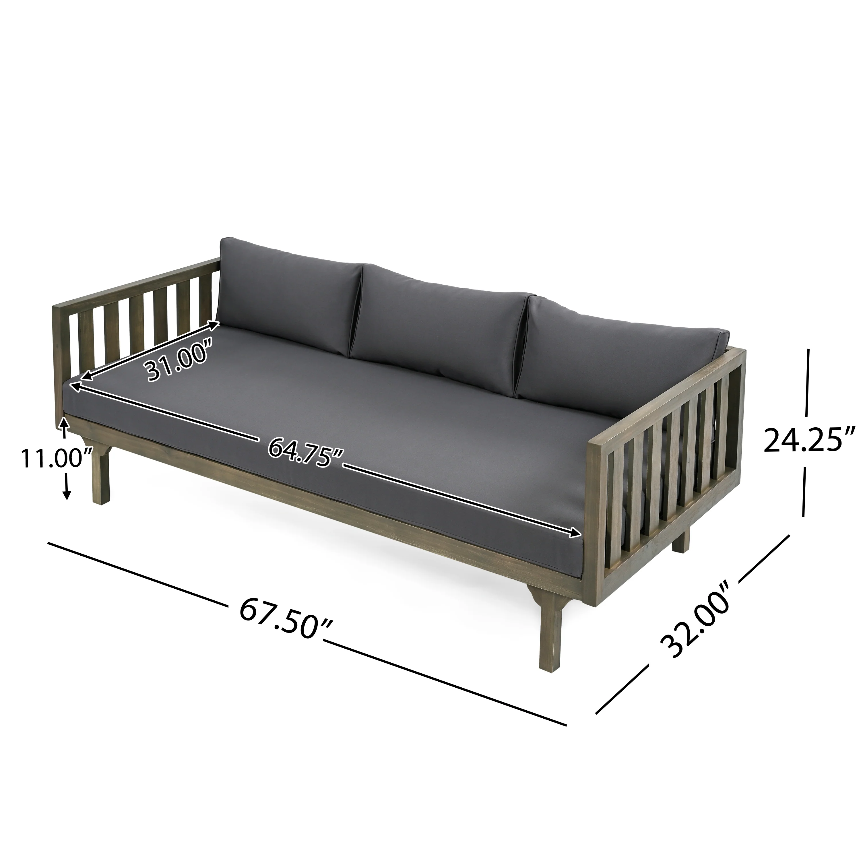 Outdoor Acacia Wood Deep Seat Daybed Patio Furniture Set with Cushions & Table - Image 5