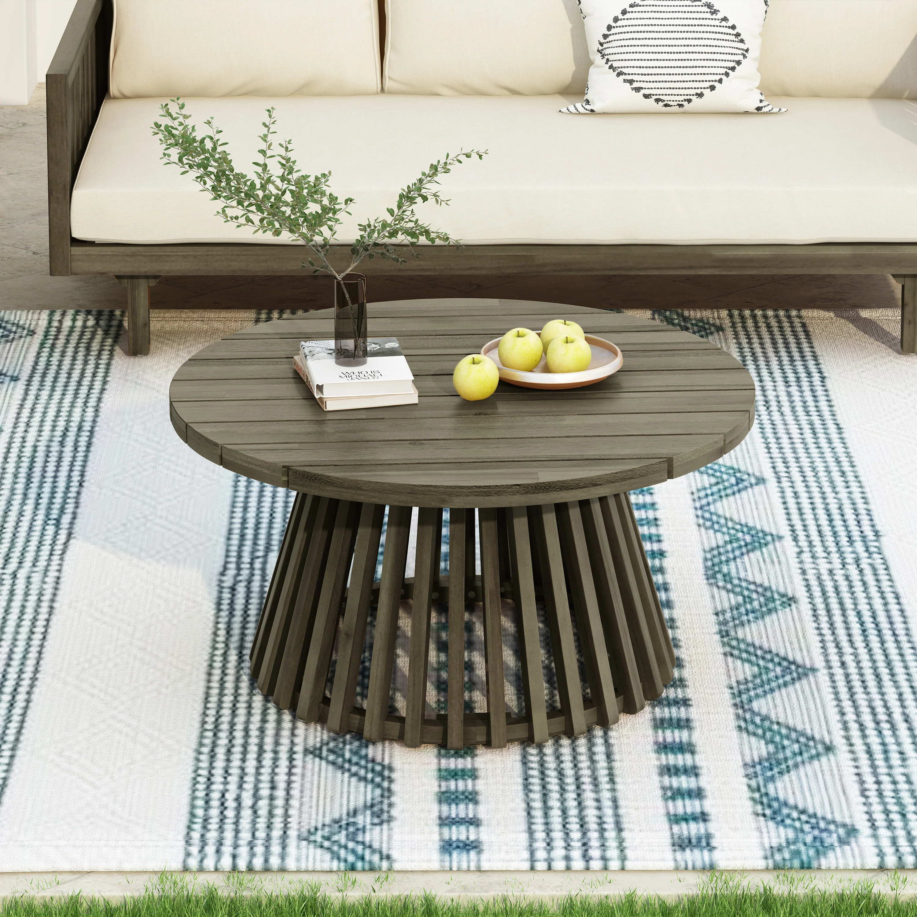 Outdoor Acacia Wood Deep Seat Daybed Patio Furniture Set with Cushions & Table - Image 7