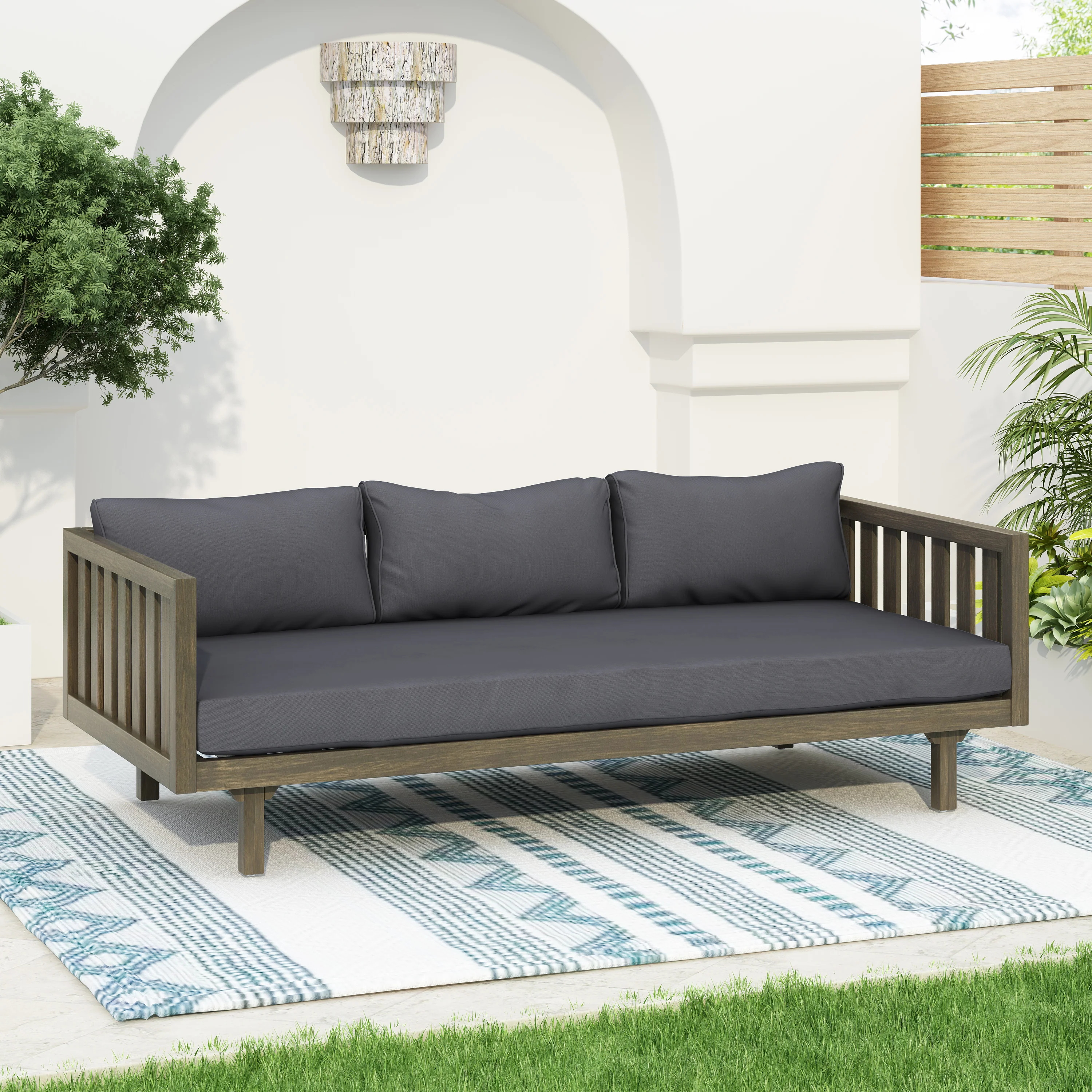 Outdoor Acacia Wood Deep Seat Daybed Patio Furniture Set with Cushions & Table - Image 8
