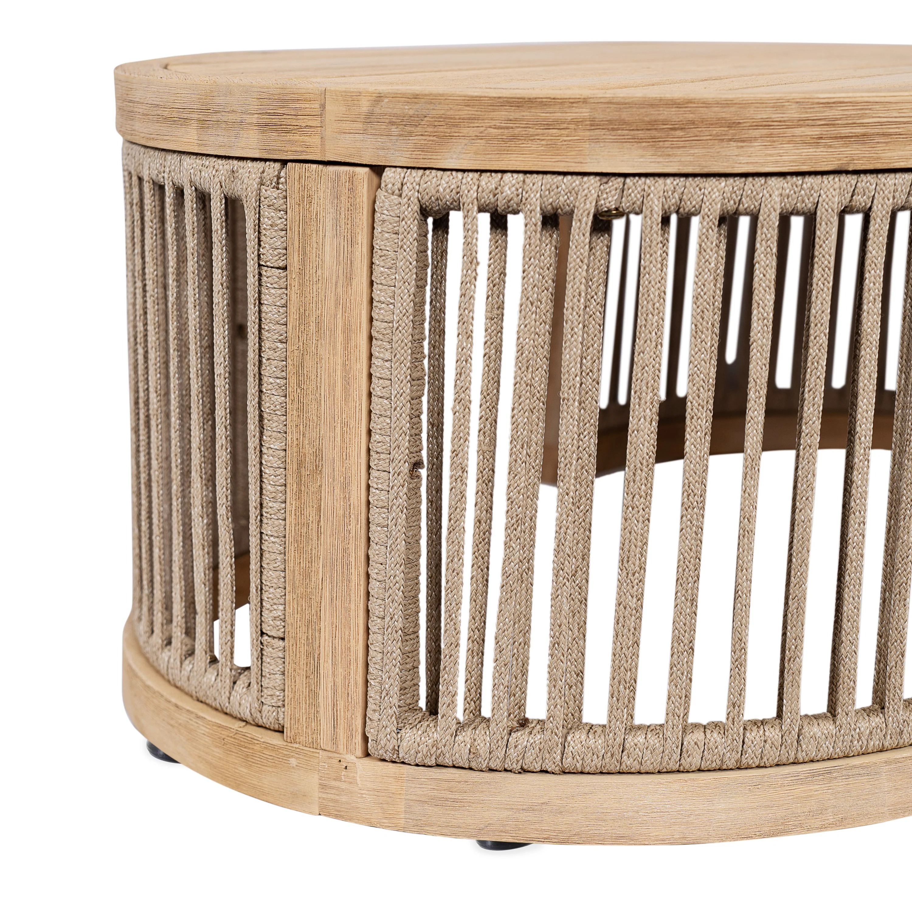 Walker Edison | Outdoor Acacia Wood Oval Coffee Table with Rope - Image 2