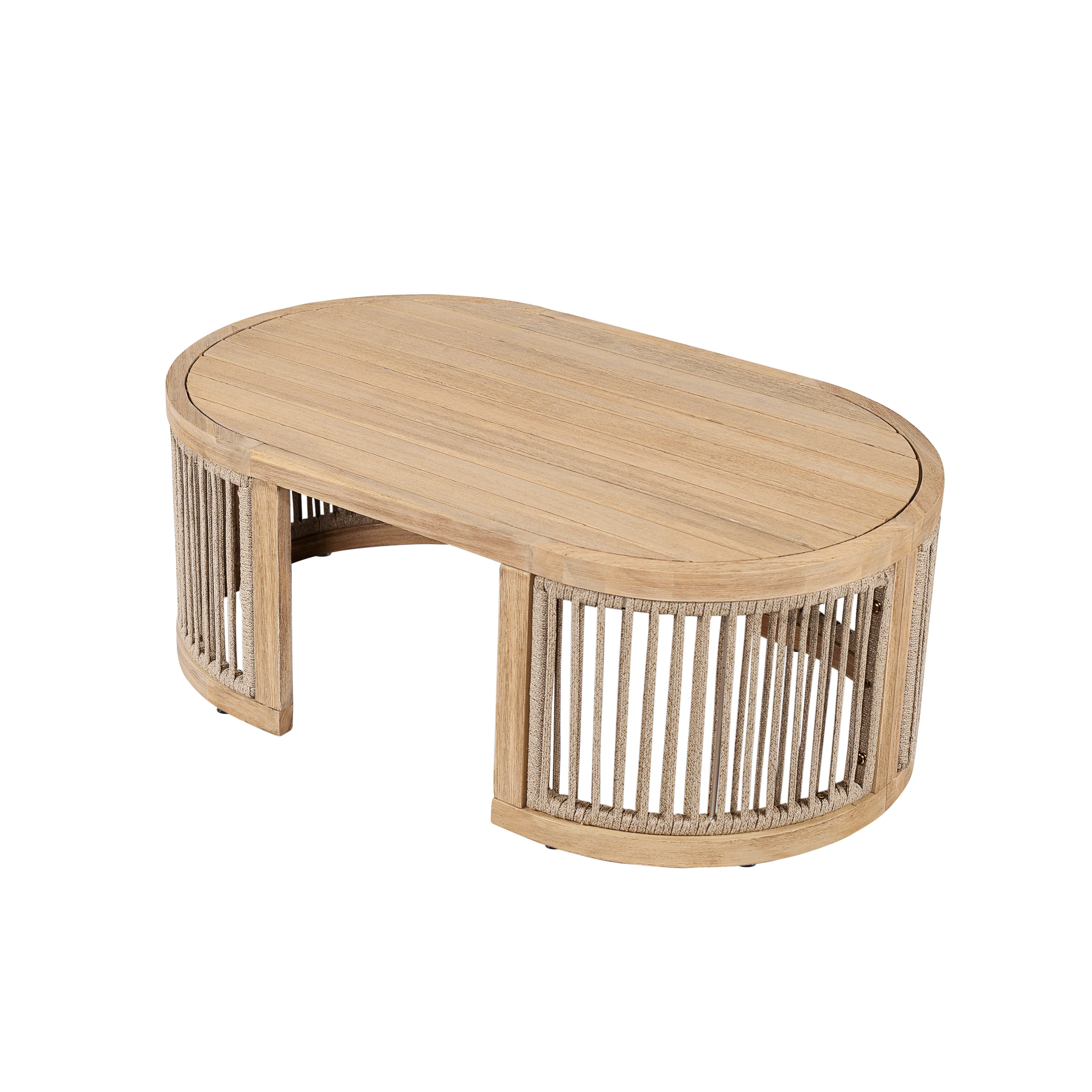 Walker Edison | Outdoor Acacia Wood Oval Coffee Table with Rope - Image 3