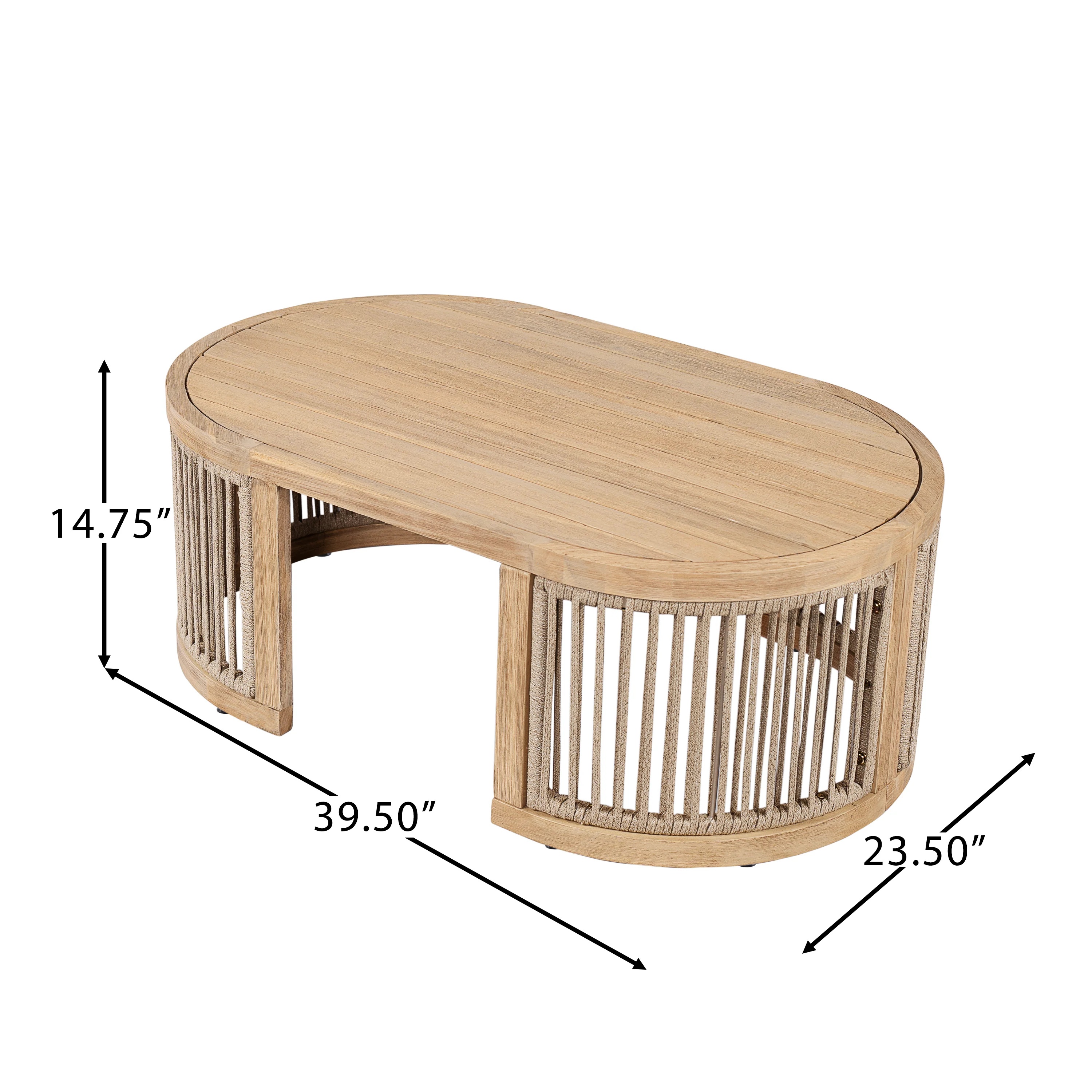 Walker Edison | Outdoor Acacia Wood Oval Coffee Table with Rope - Image 4