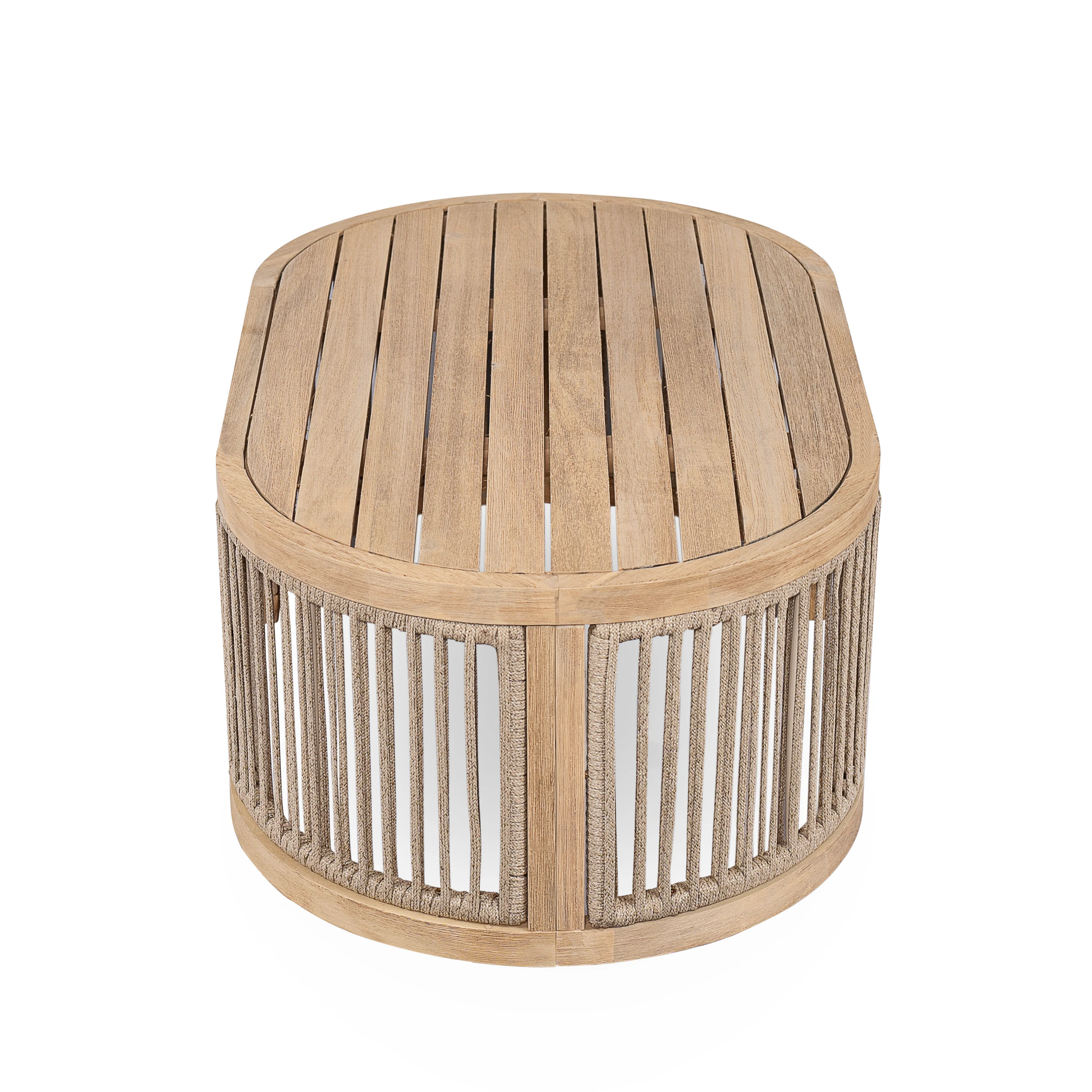 Walker Edison | Outdoor Acacia Wood Oval Coffee Table with Rope - Image 5