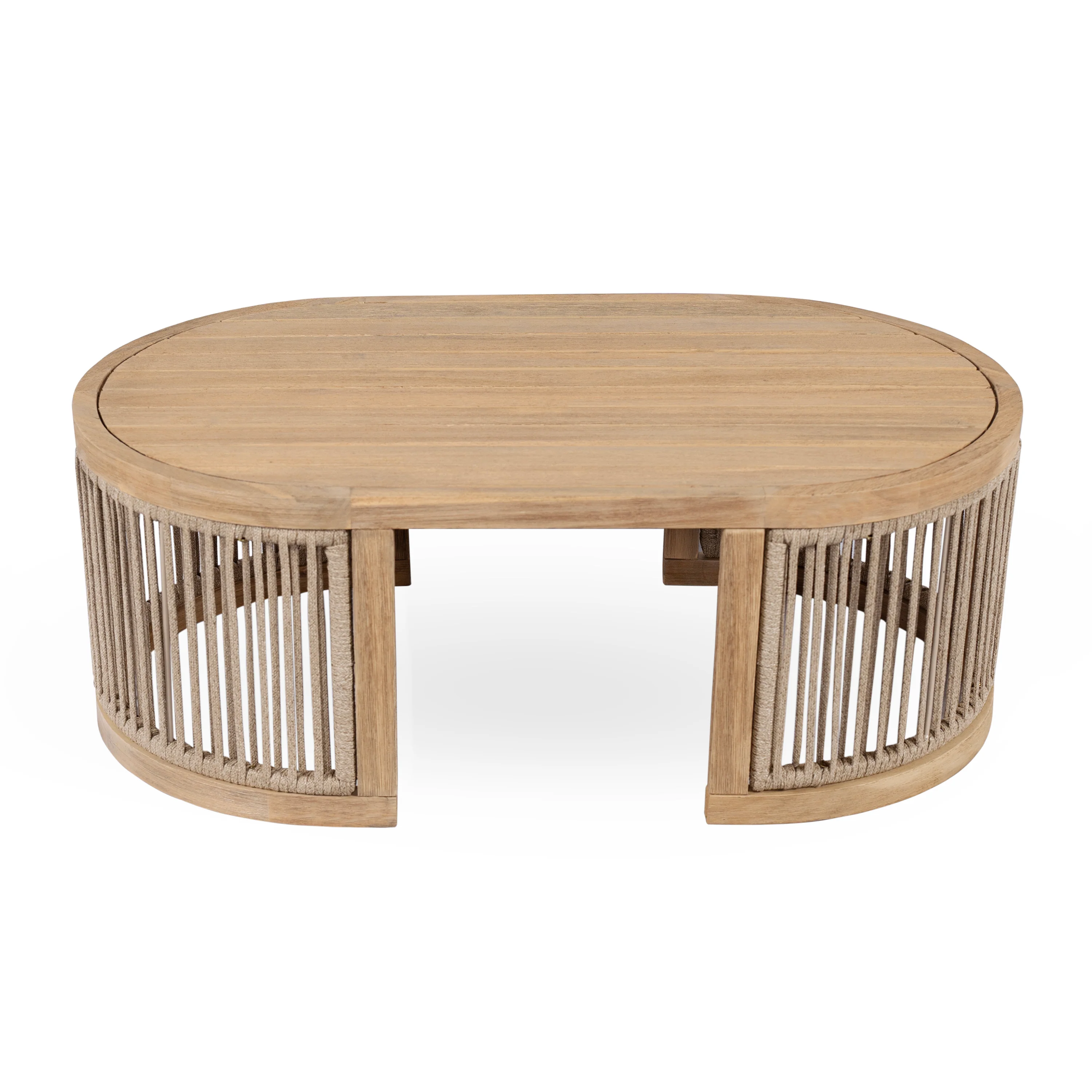 Walker Edison | Outdoor Acacia Wood Oval Coffee Table with Rope - Image 6
