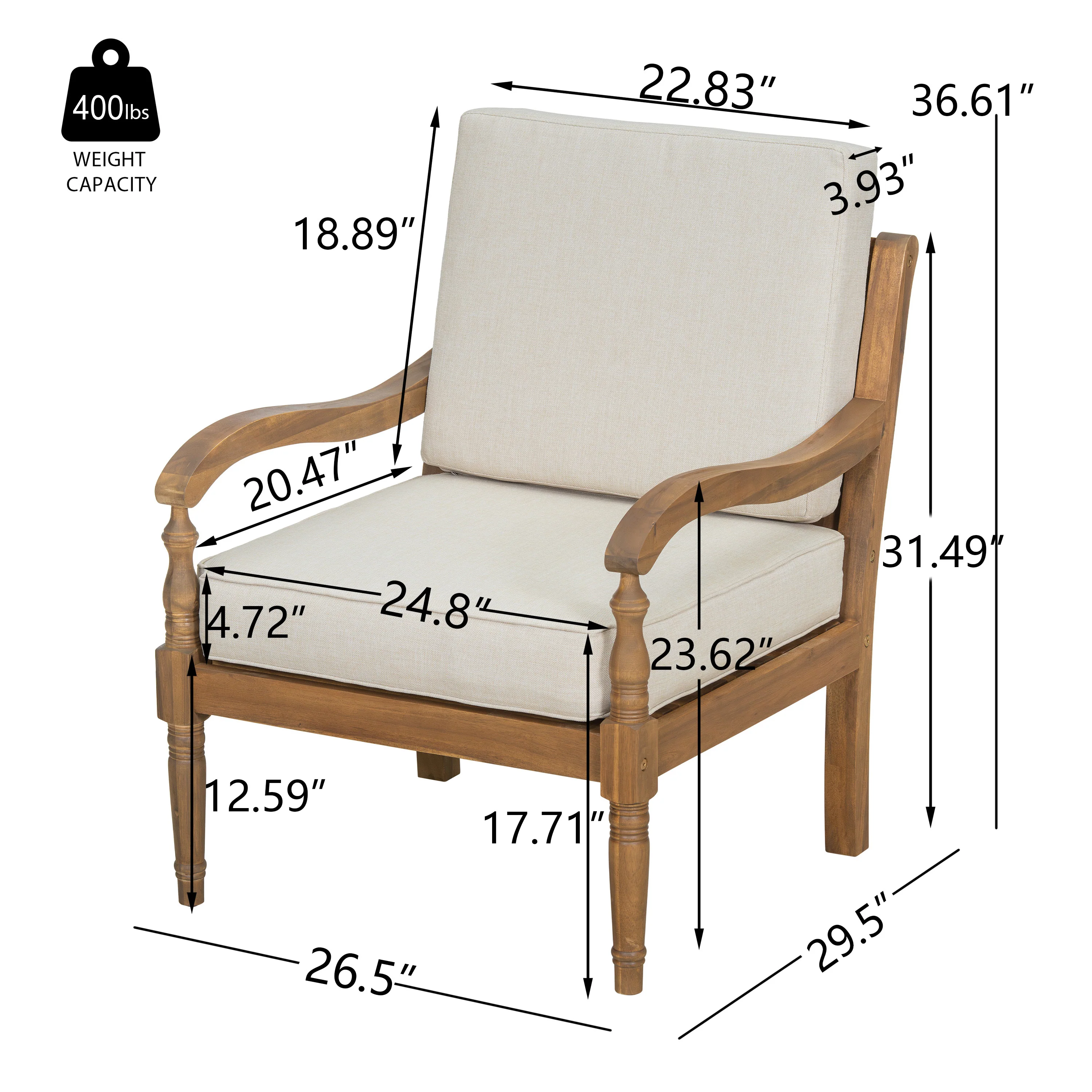 Walker Edison | Outdoor Acacia Wood Patio 4 Piece Sofa Set - Image 16