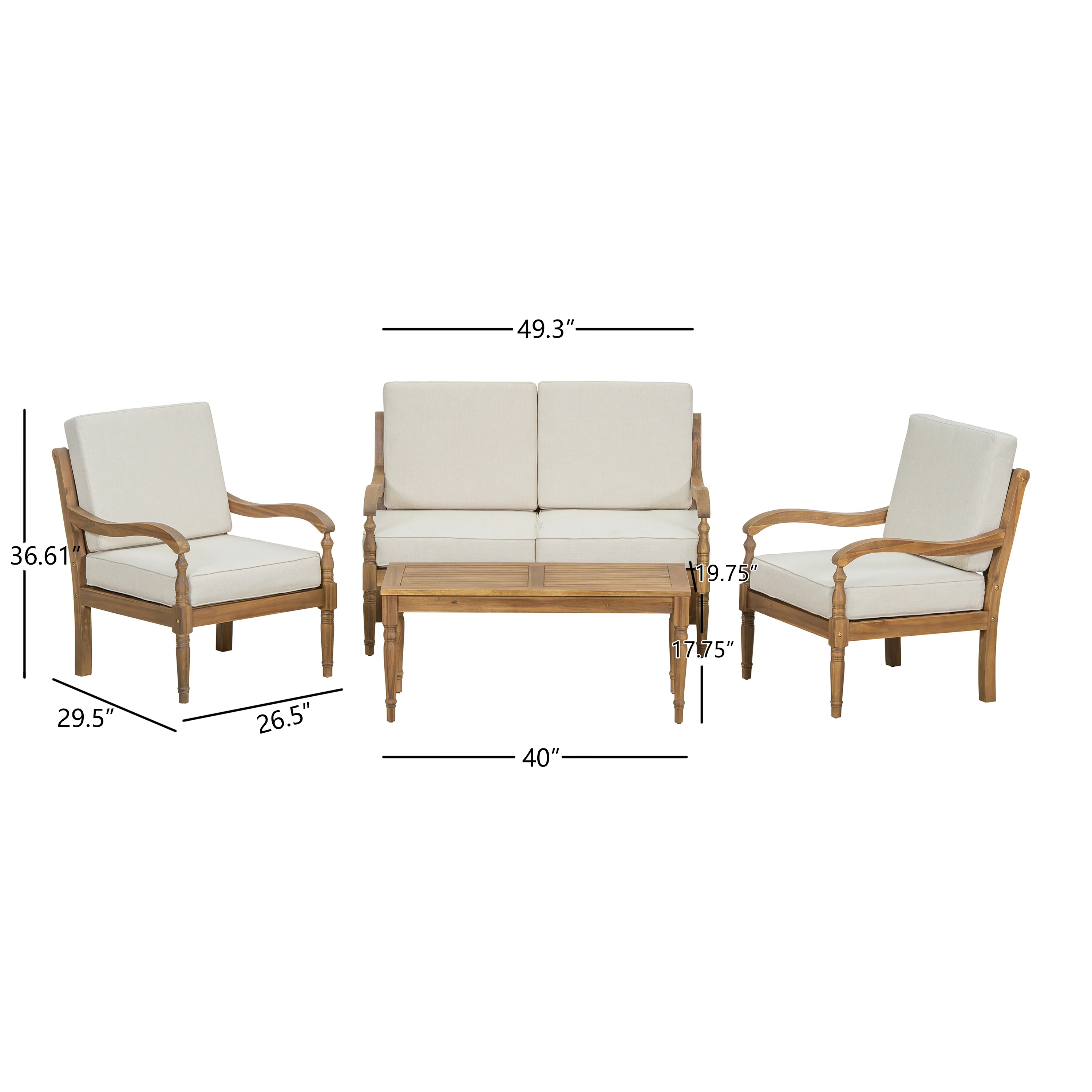 Walker Edison | Outdoor Acacia Wood Patio 4 Piece Sofa Set - Image 2
