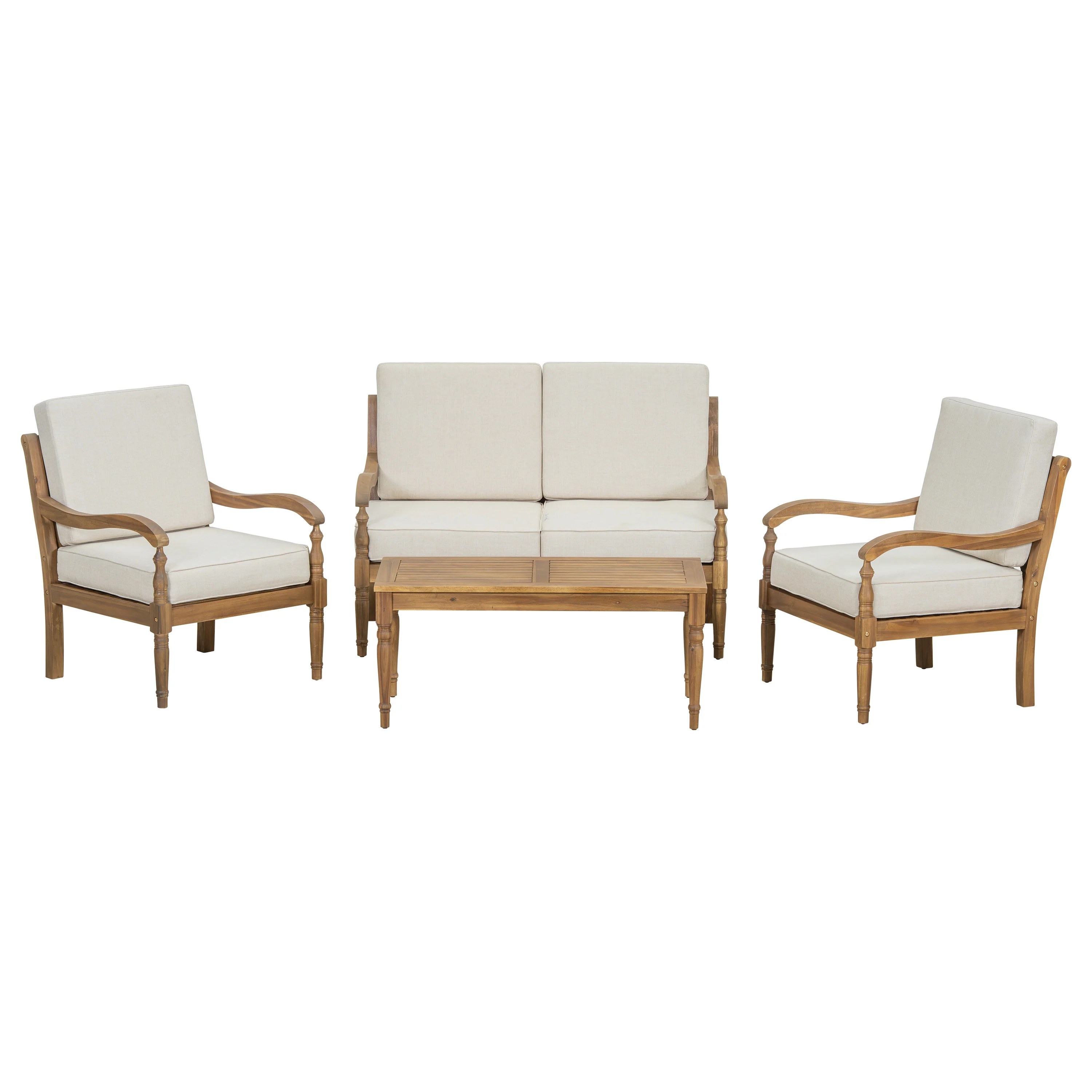 Walker Edison | Outdoor Acacia Wood Patio 4 Piece Sofa Set - Image 3