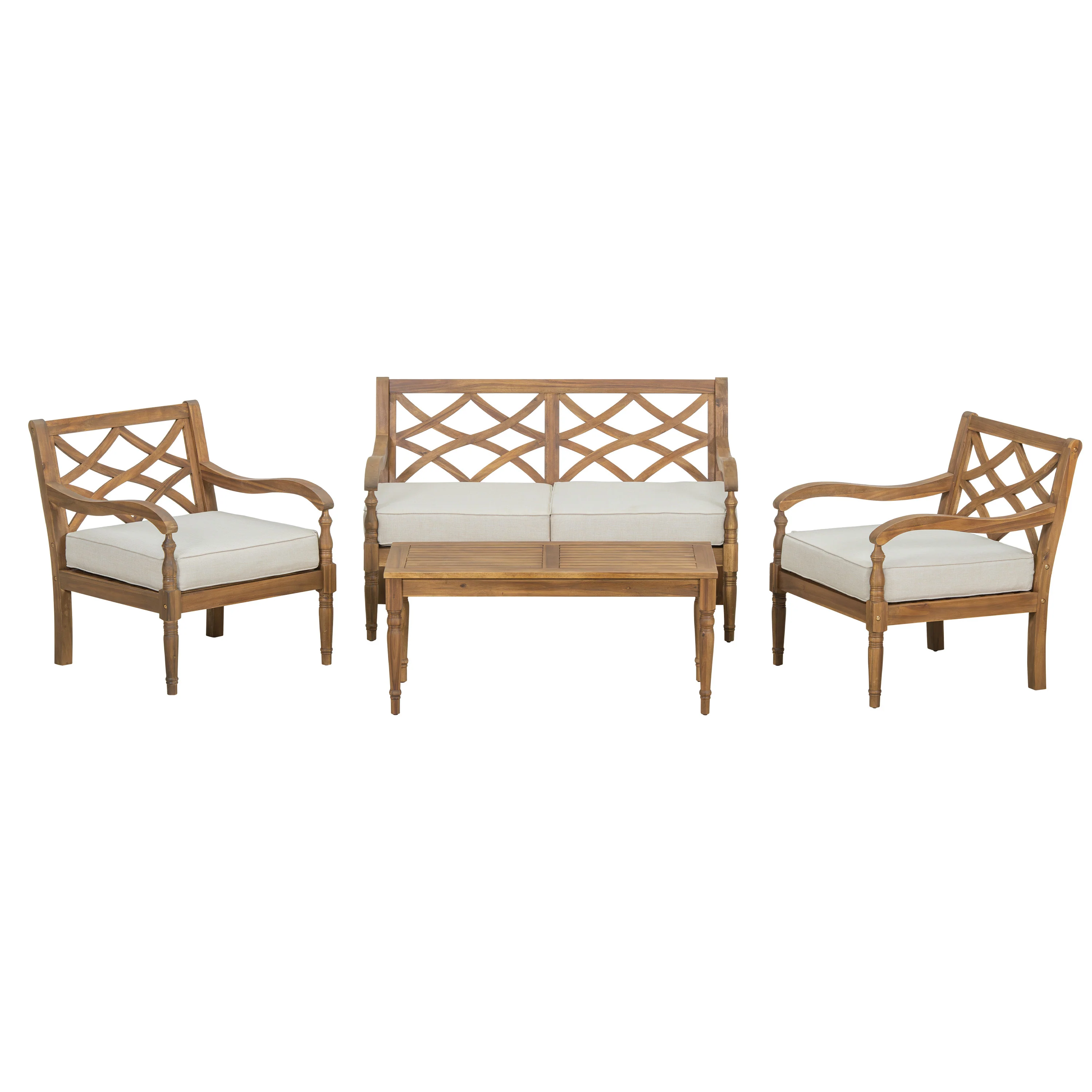 Walker Edison | Outdoor Acacia Wood Patio 4 Piece Sofa Set - Image 4