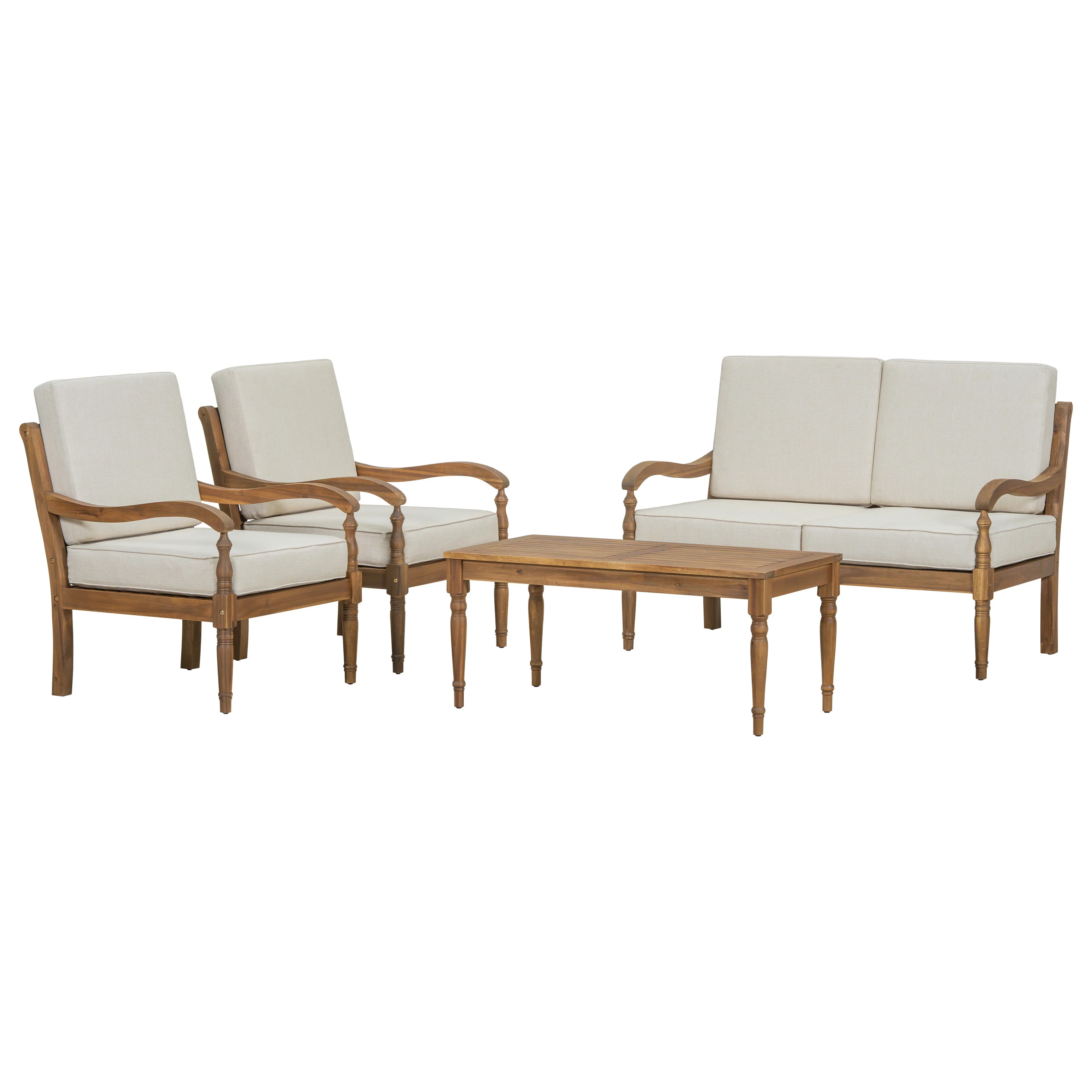 Walker Edison | Outdoor Acacia Wood Patio 4 Piece Sofa Set - Image 5