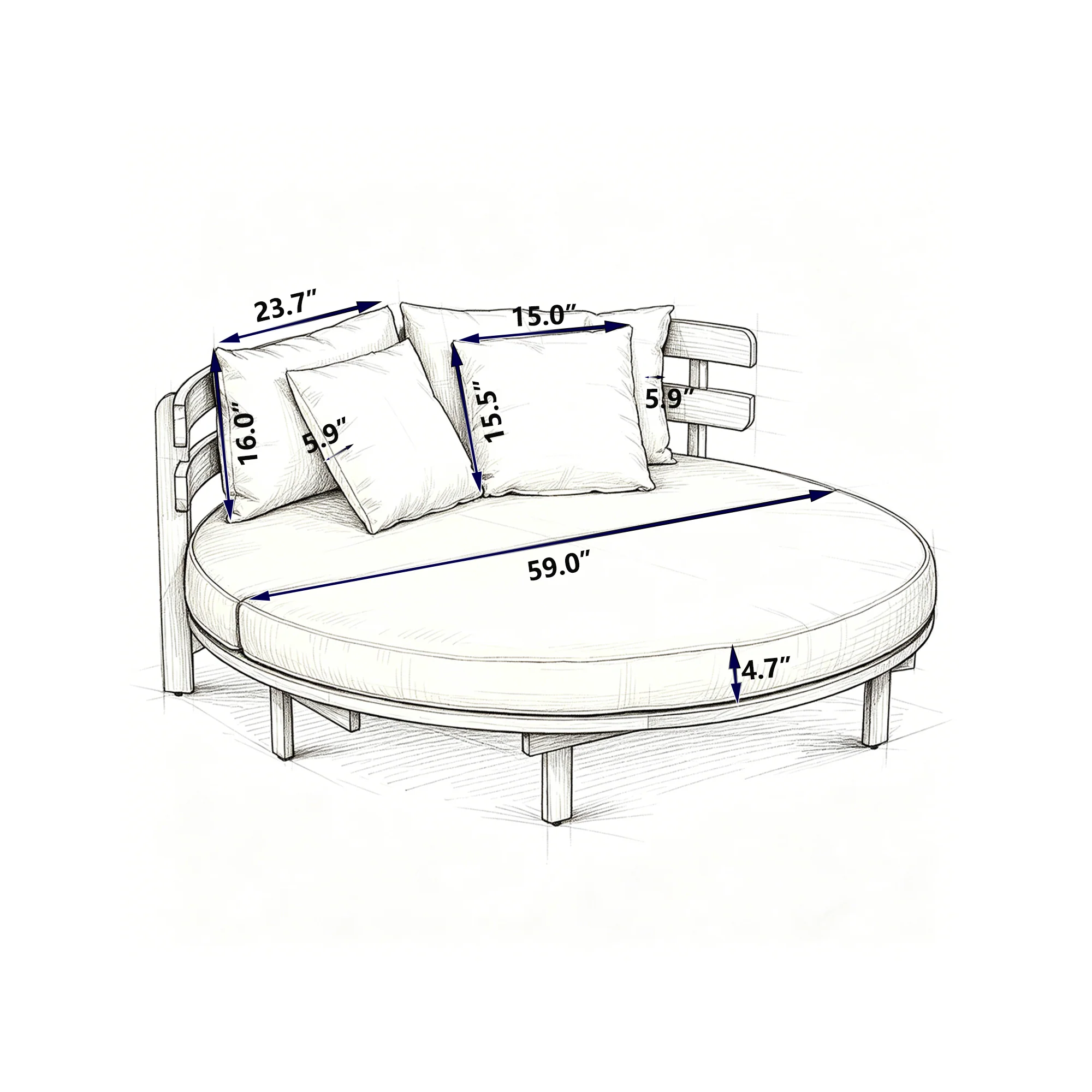 Outdoor Acacia Wood Round Lounger Daybed - Image 10