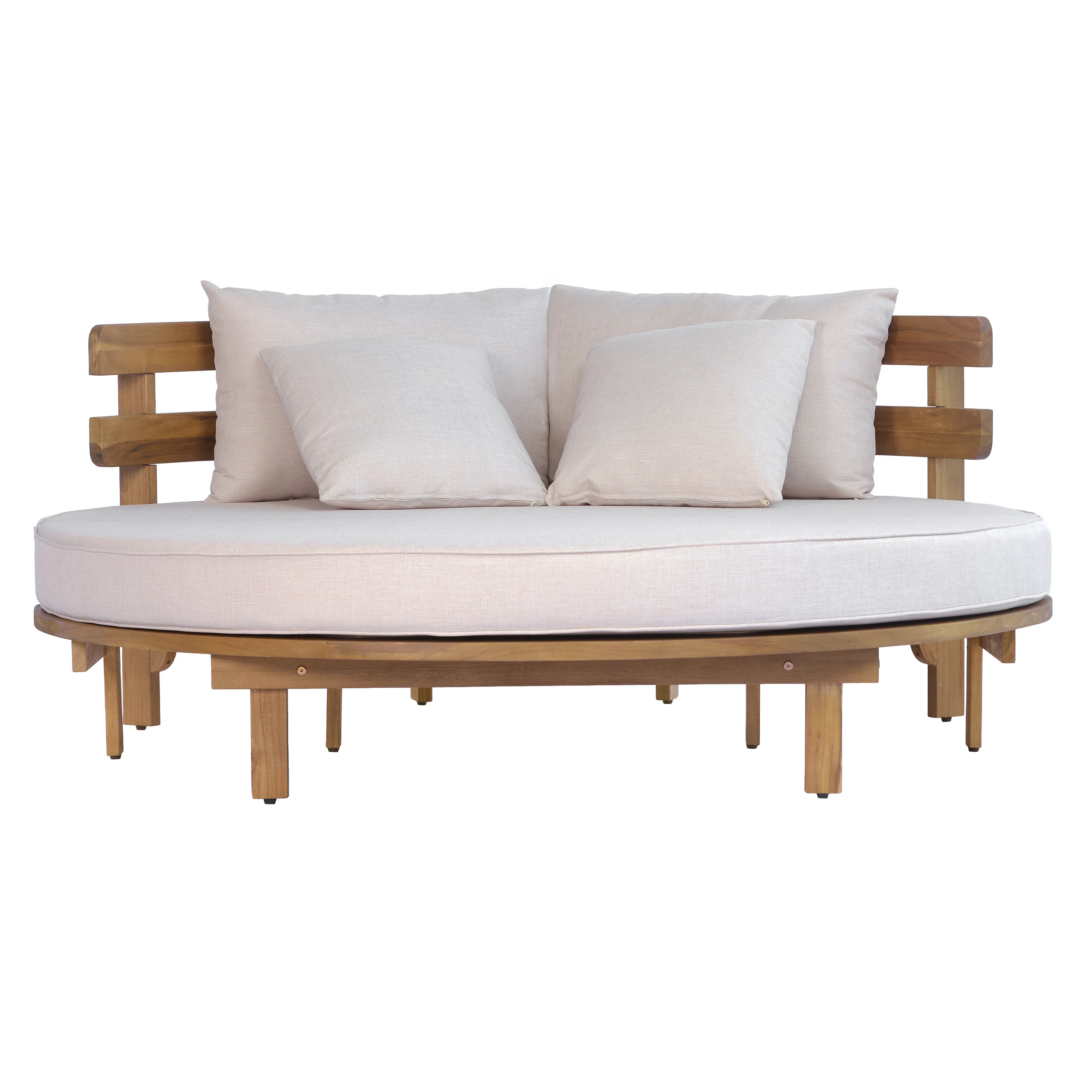 Outdoor Acacia Wood Round Lounger Daybed - Image 12