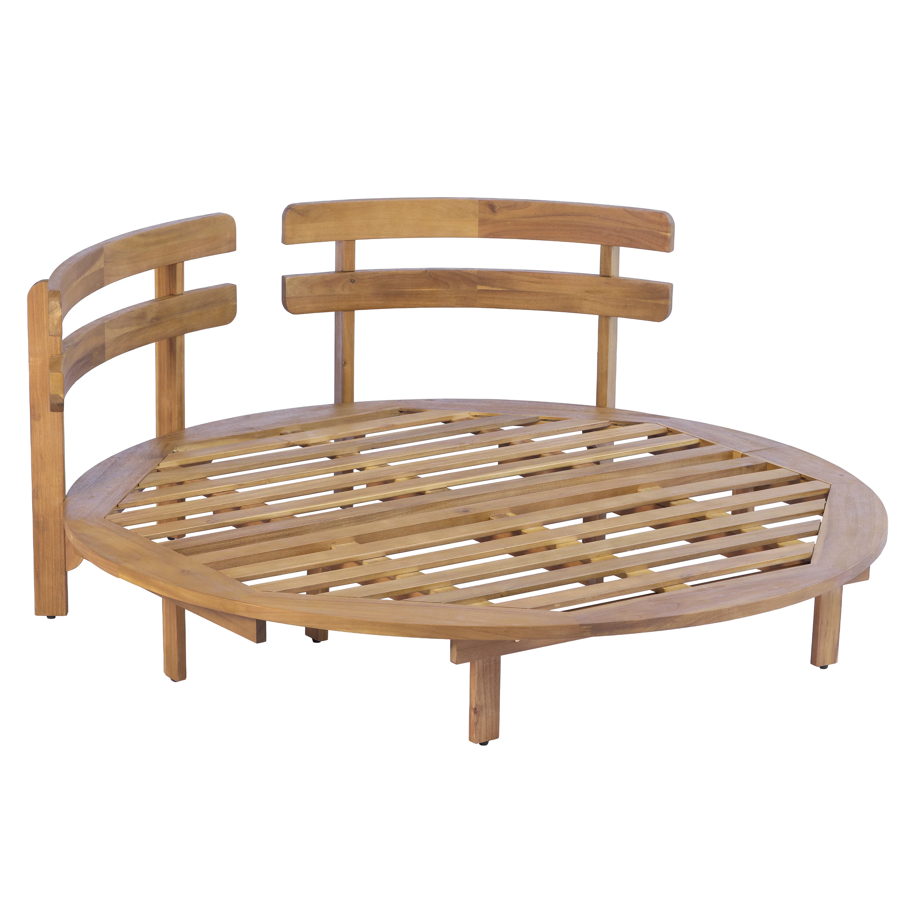 Outdoor Acacia Wood Round Lounger Daybed - Image 19