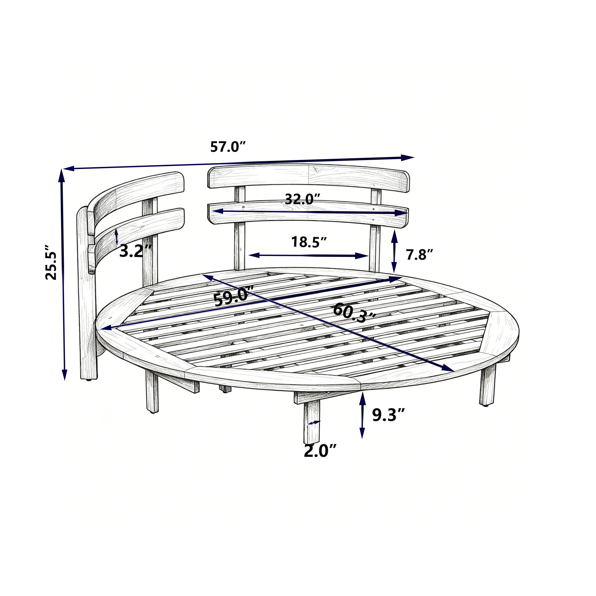 Outdoor Acacia Wood Round Lounger Daybed - Image 9