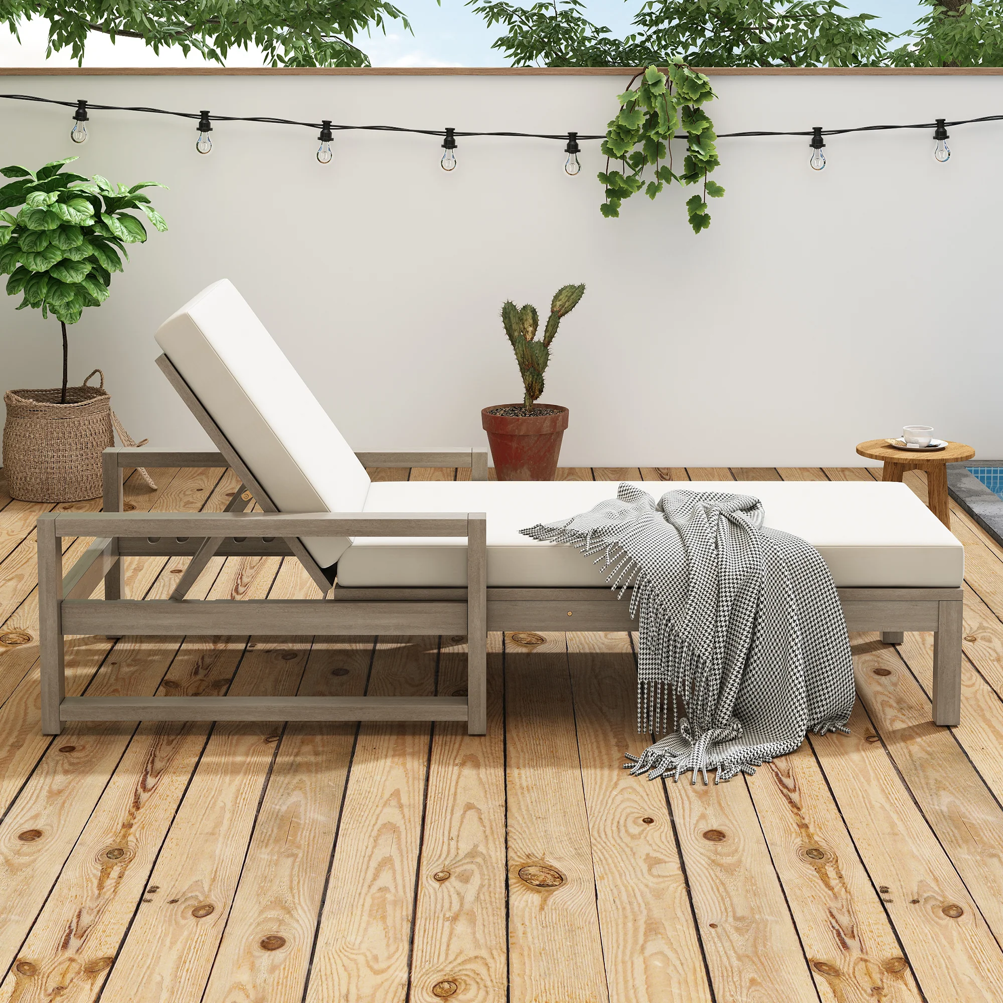 Outdoor Lounge Chair with Cushion & Adjustable Backrest - Image 2