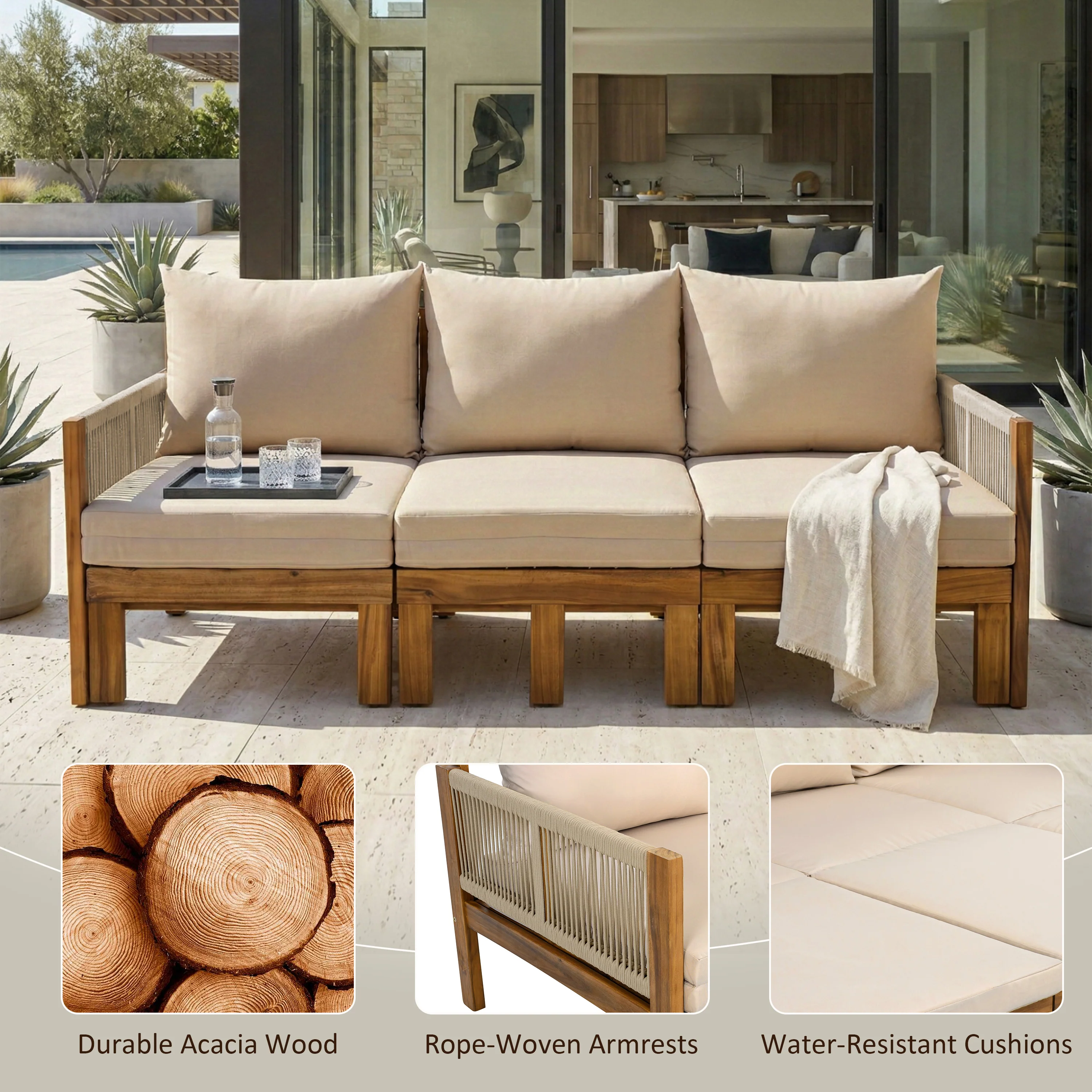 Outdoor Patio 3 Seat Sunbed Daybed Couch - Image 3