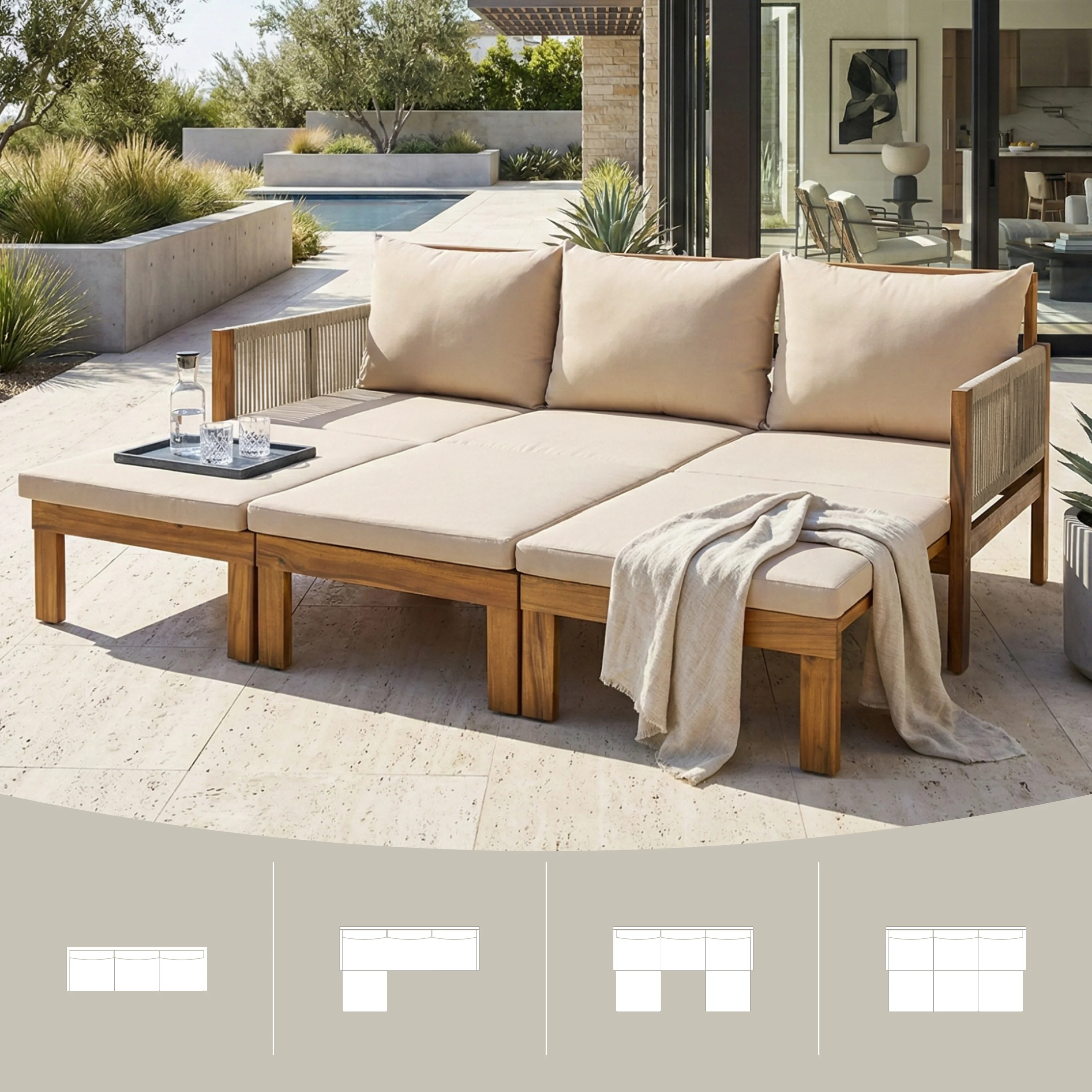 Outdoor Patio 3 Seat Sunbed Daybed Couch - Image 4