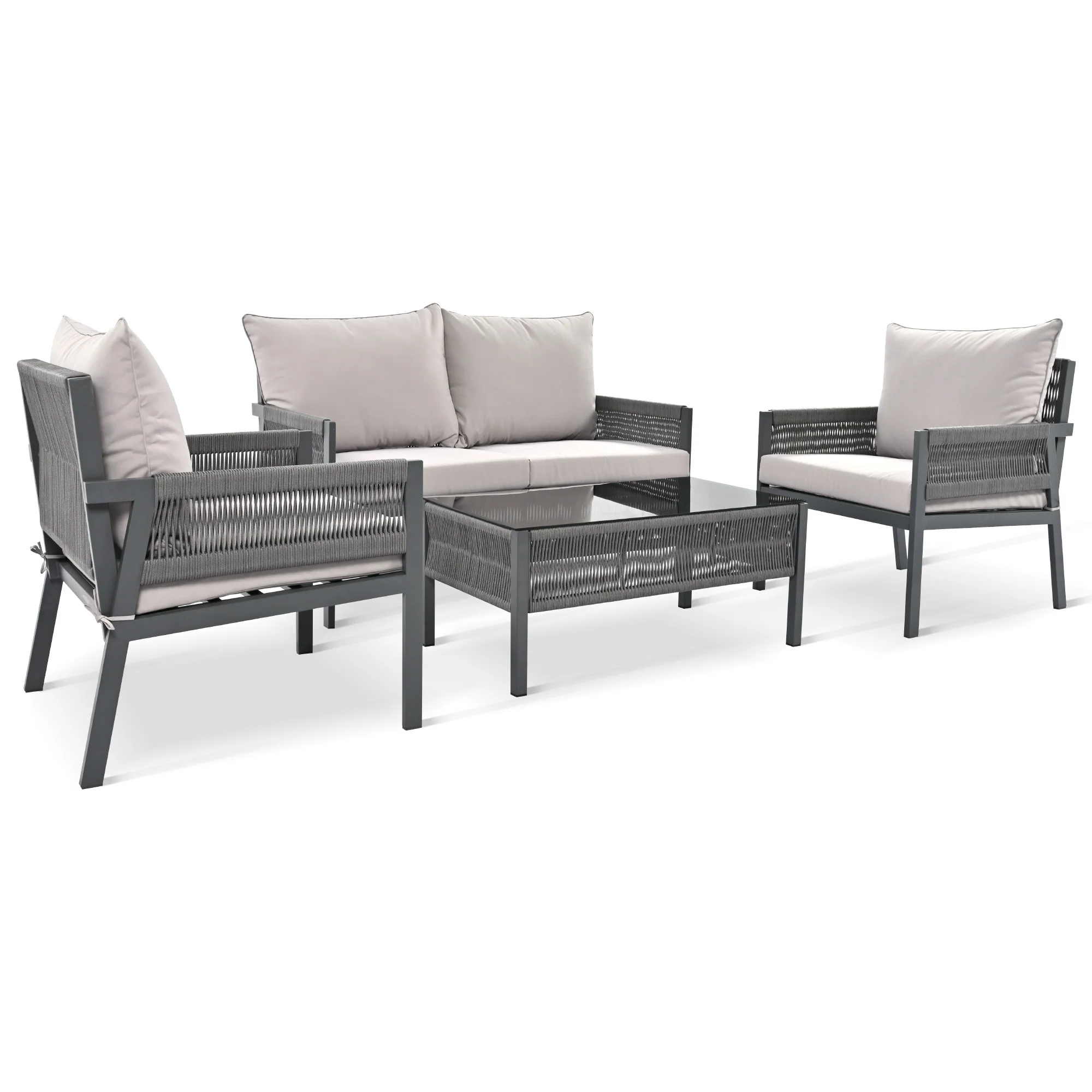 Outdoor Patio 4-Piece Rope Patio Furniture Set with Coffee Table - Image 10