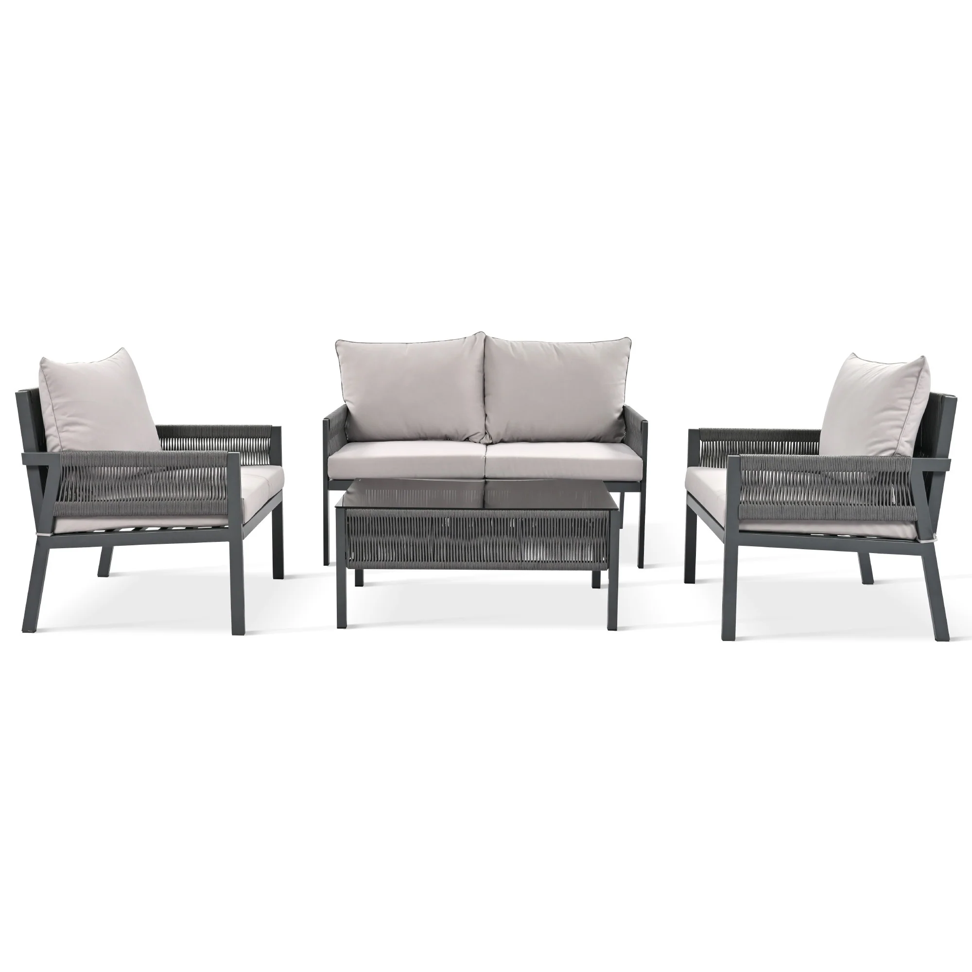 Outdoor Patio 4-Piece Rope Patio Furniture Set with Coffee Table - Image 11