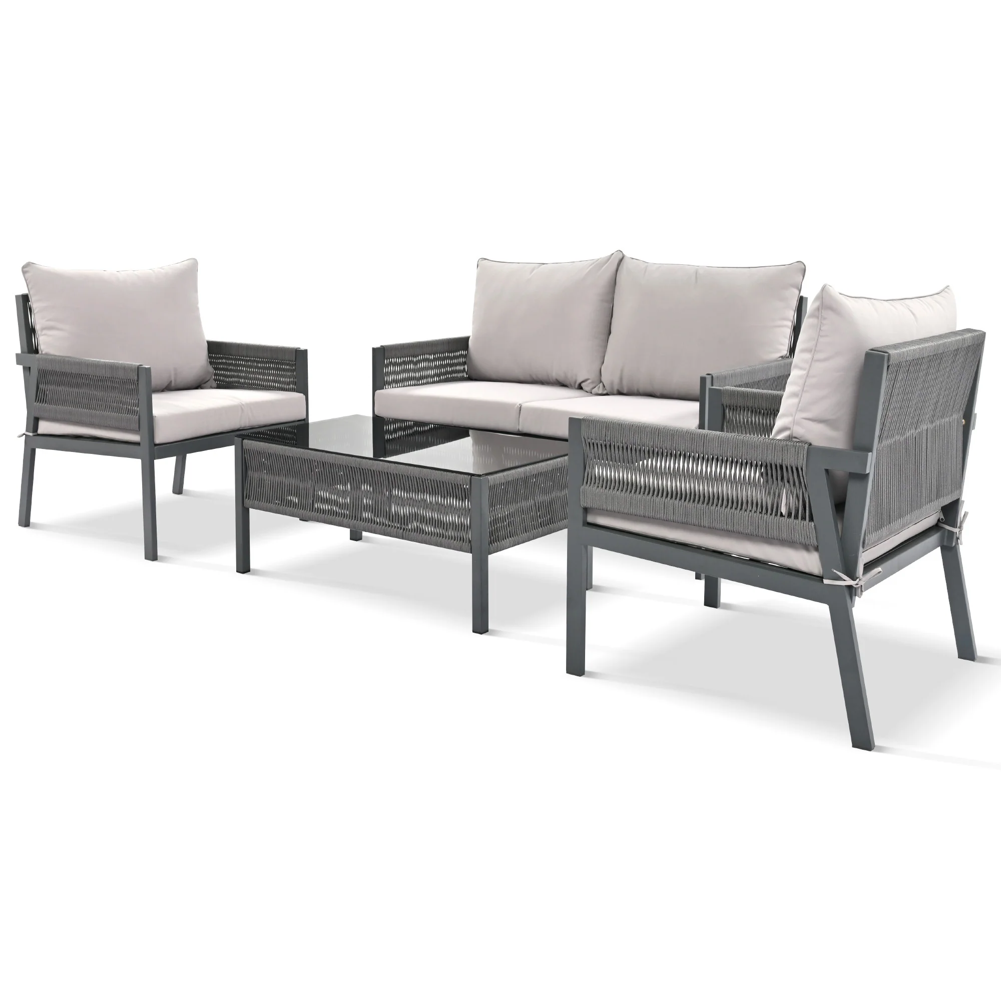 Outdoor Patio 4-Piece Rope Patio Furniture Set with Coffee Table - Image 12