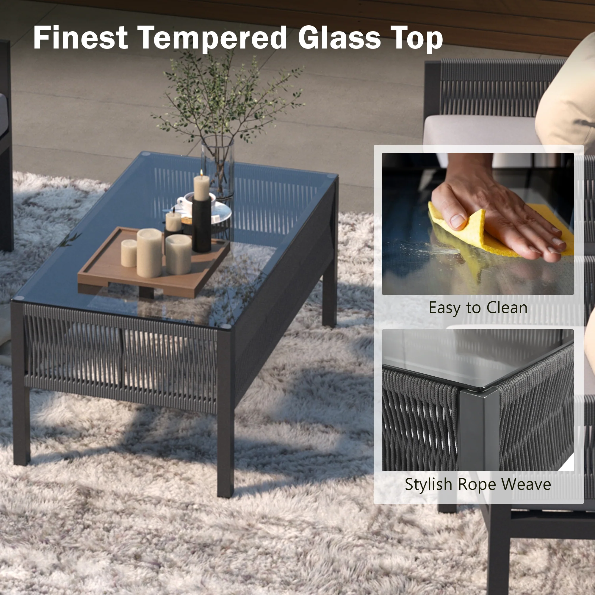 Outdoor Patio 4-Piece Rope Patio Furniture Set with Coffee Table - Image 5