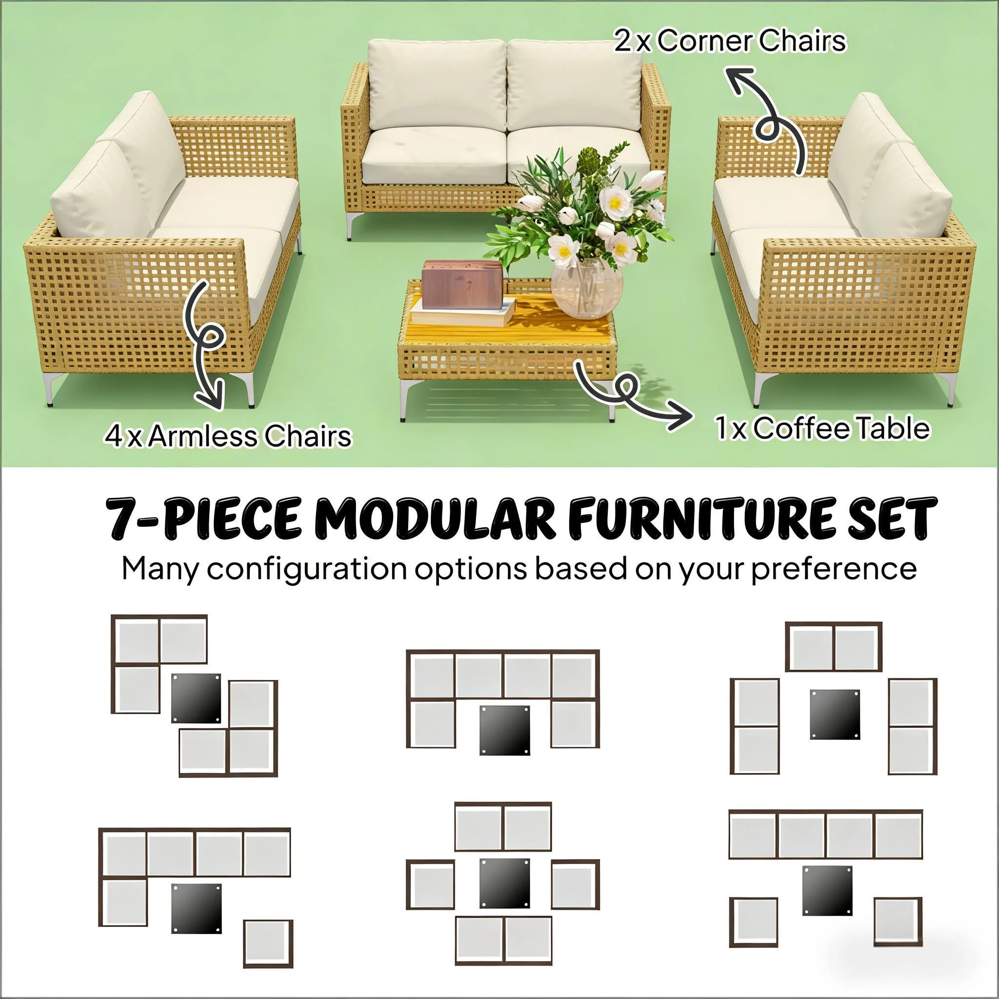 Outdoor Patio Modernist Modular Sectional Sofa 7 Piece Set - Image 7
