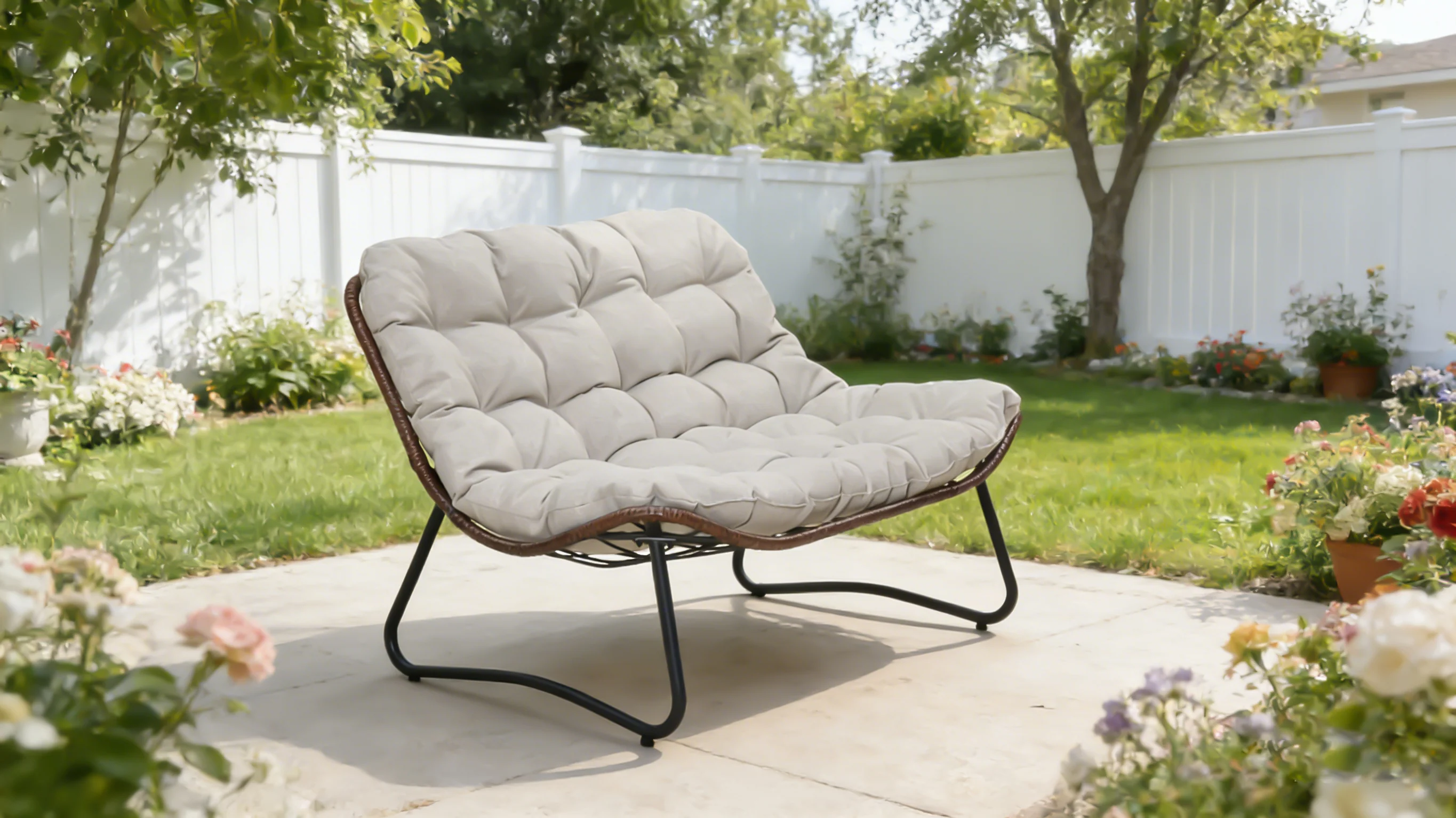 Outdoor Patio Papasan Loveseat Sofa with Luxury Thick Cushion